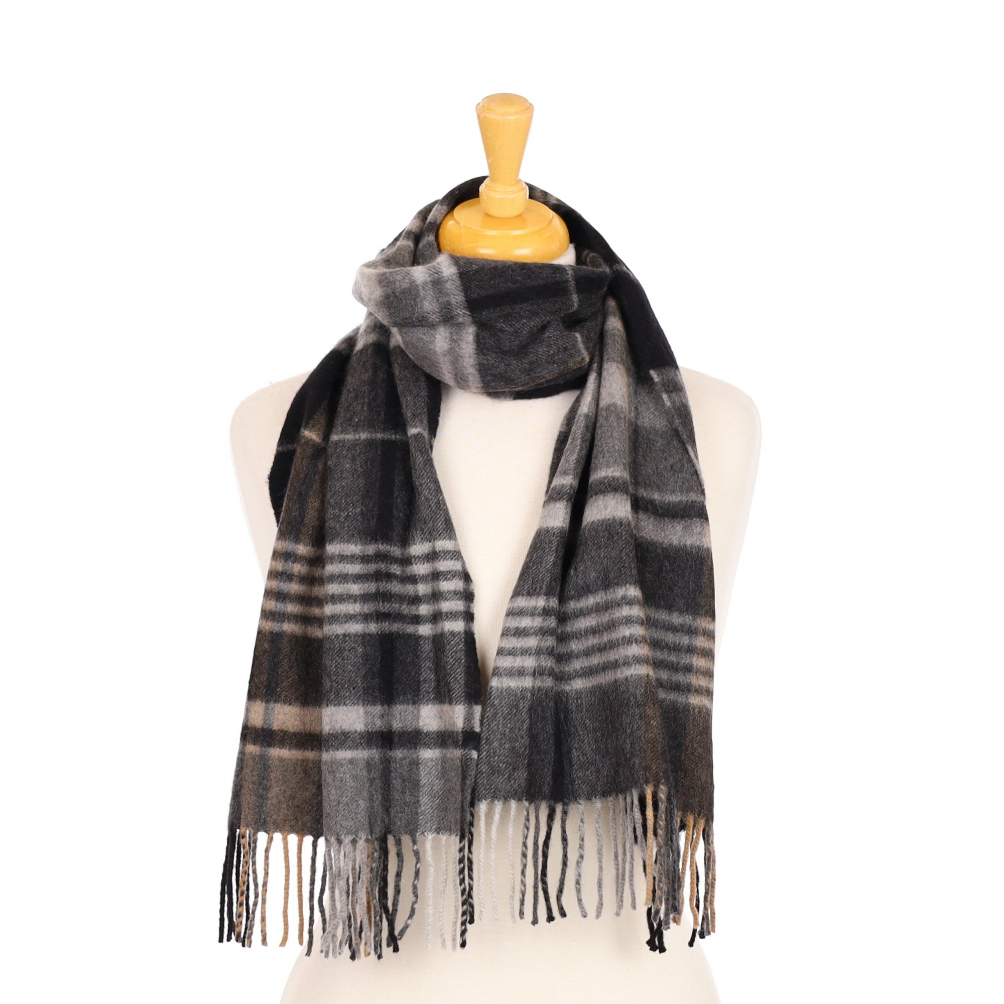 Black and Grey Tartan Cashmere Woven Scarf