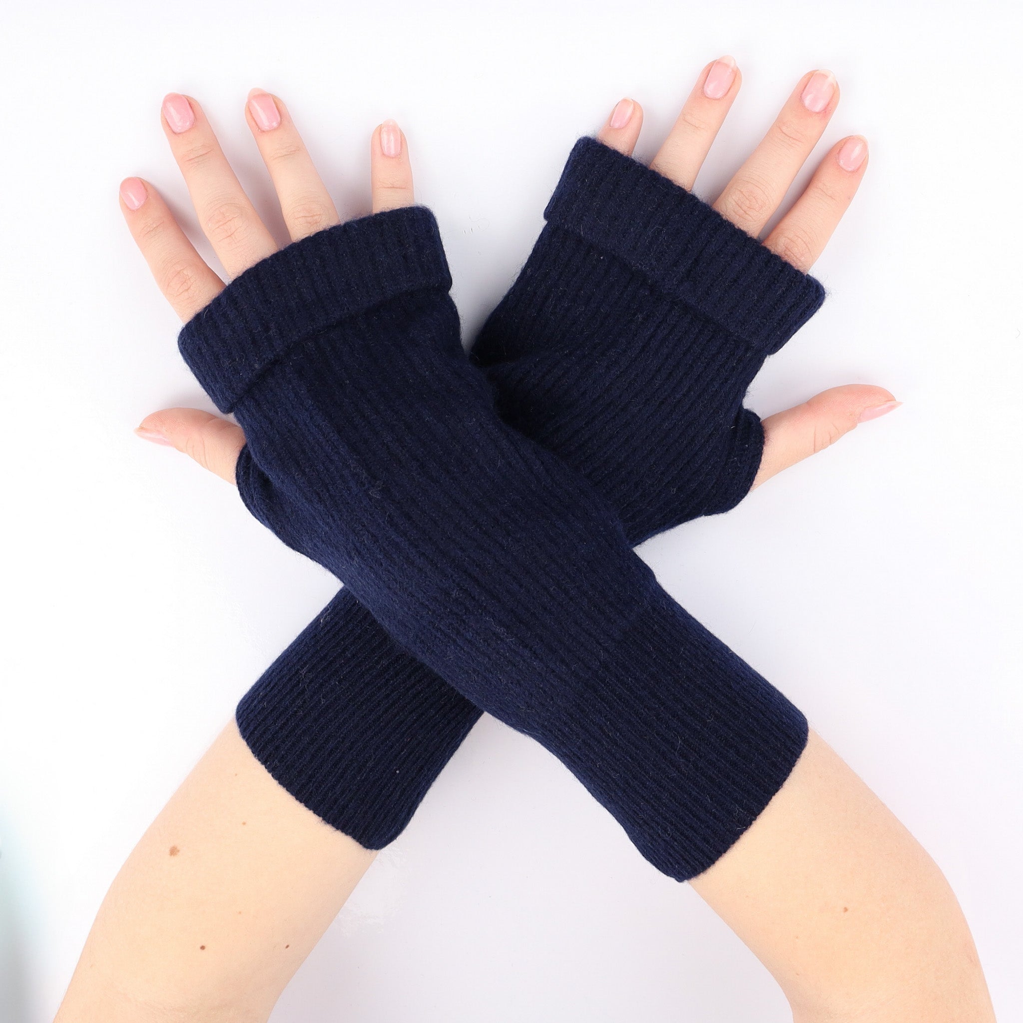 Dark Navy Ribbed Fingerless Glove
