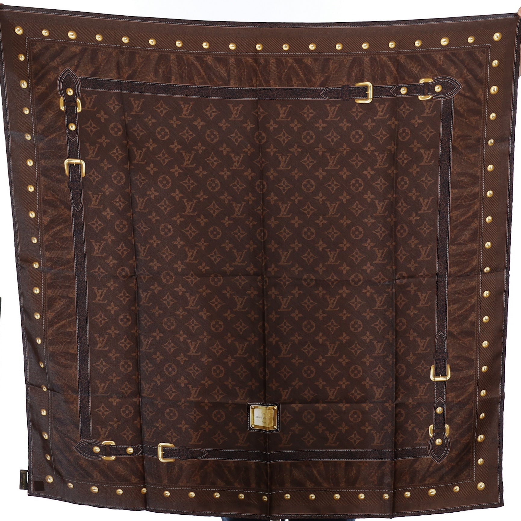 Louis Vuitton Designer Dark Brown Silk Scarf