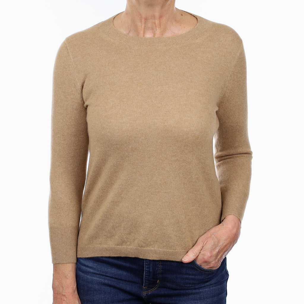 Caramel Brown Cashmere Crew Neck Jumper Medium