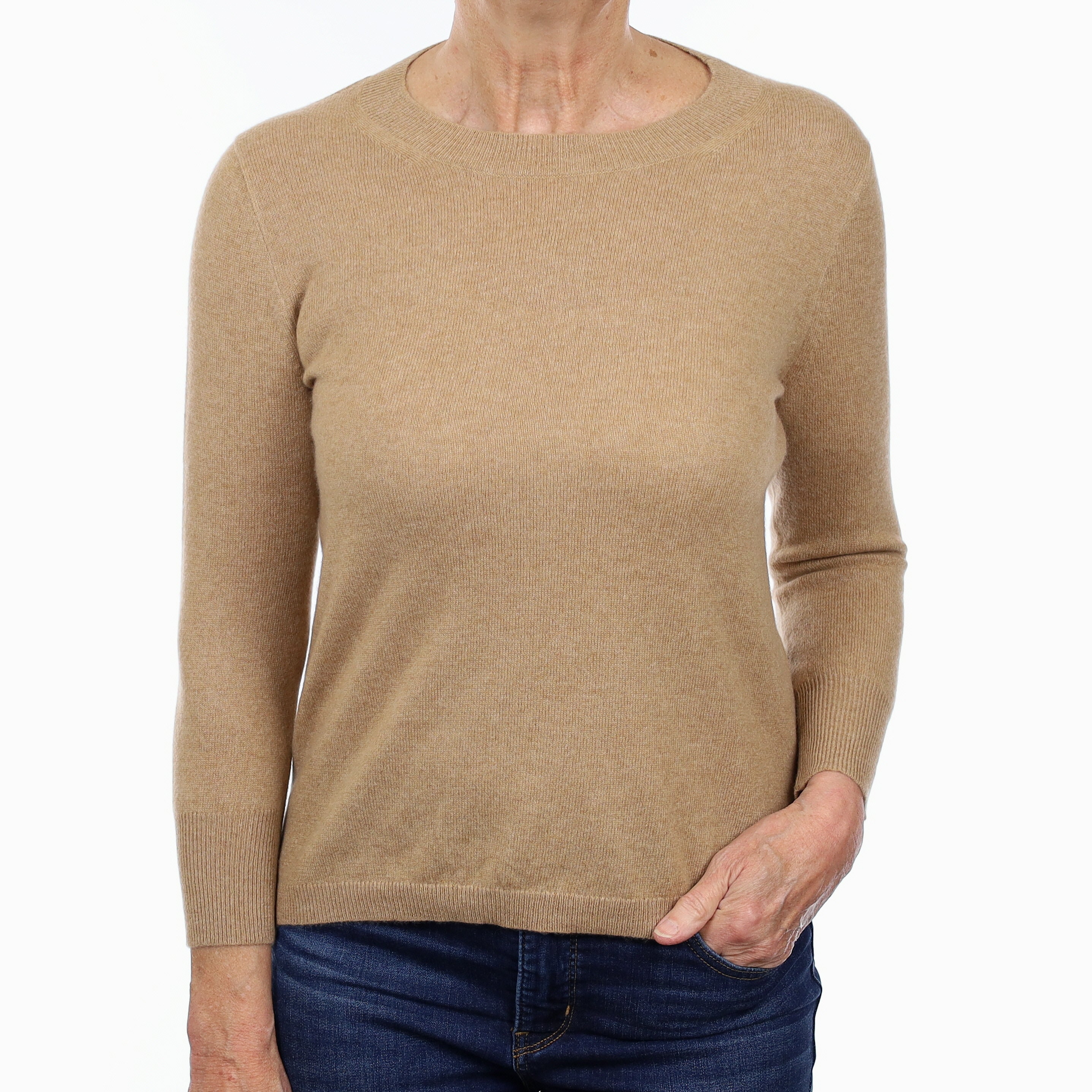 Caramel Brown Cashmere Crew Neck Jumper Medium