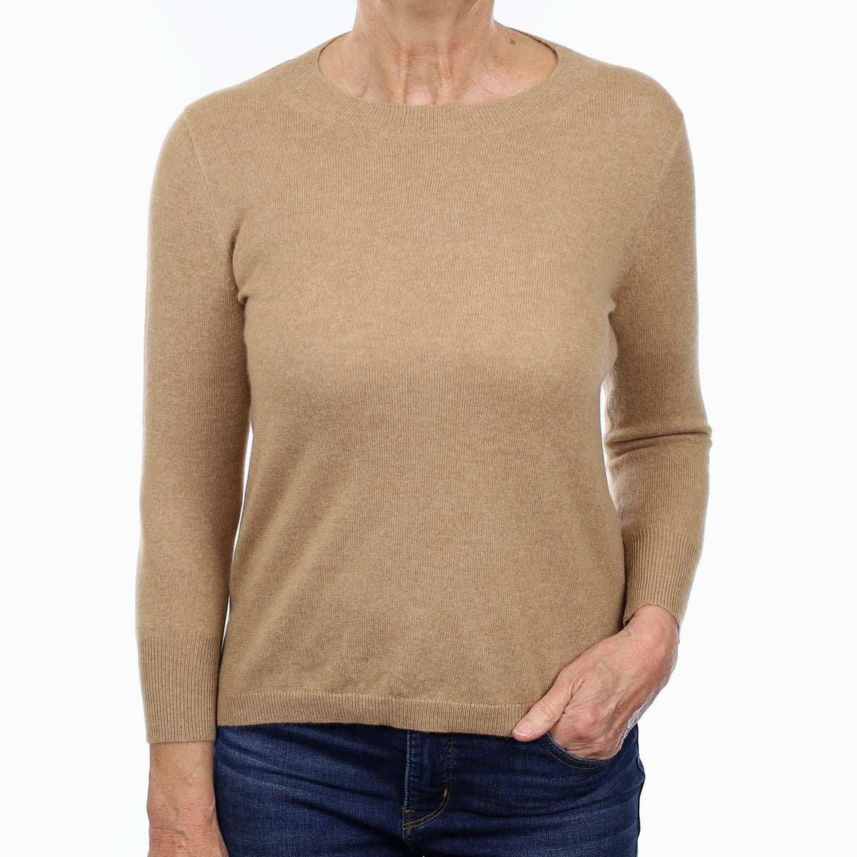 Caramel Brown Cashmere Crew Neck Jumper Medium