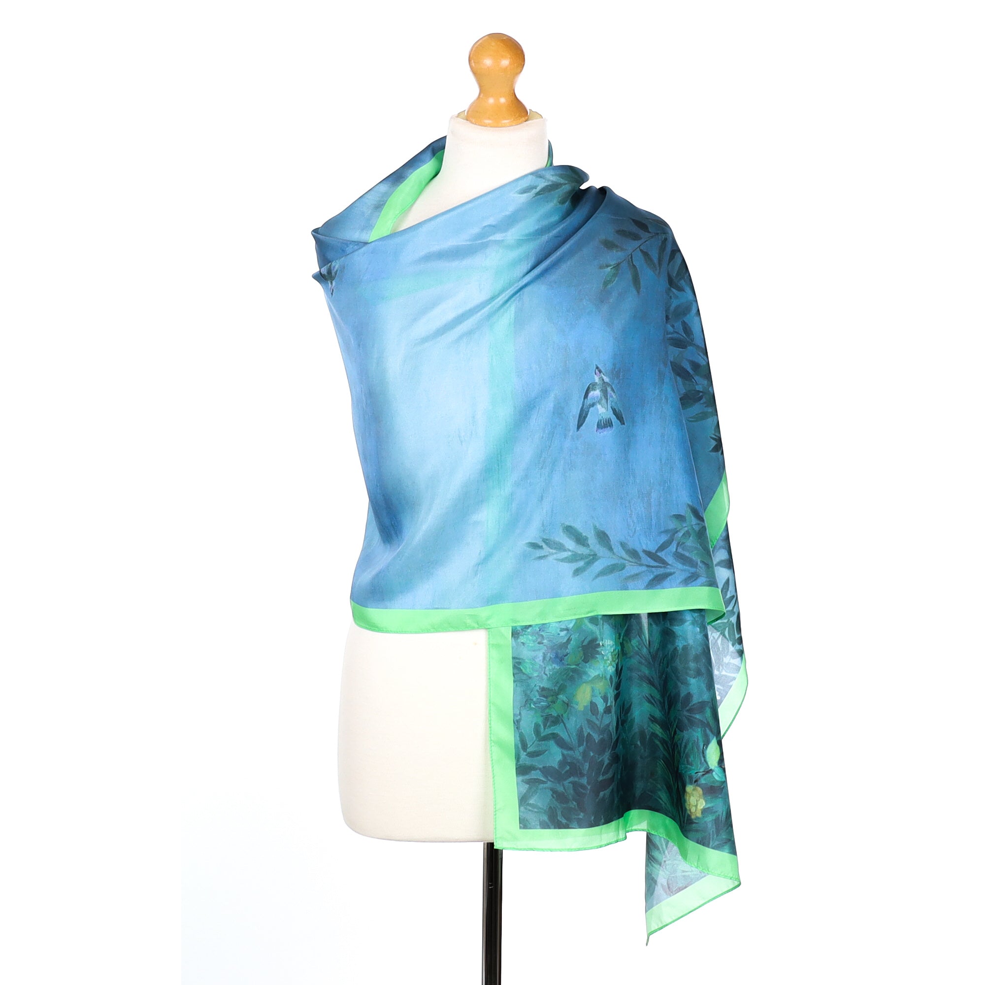 Blue and Green River View Wrap Silk Scarf
