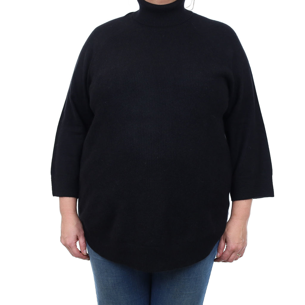 Black Textured Cashmere Polo Neck Jumper Extra Large