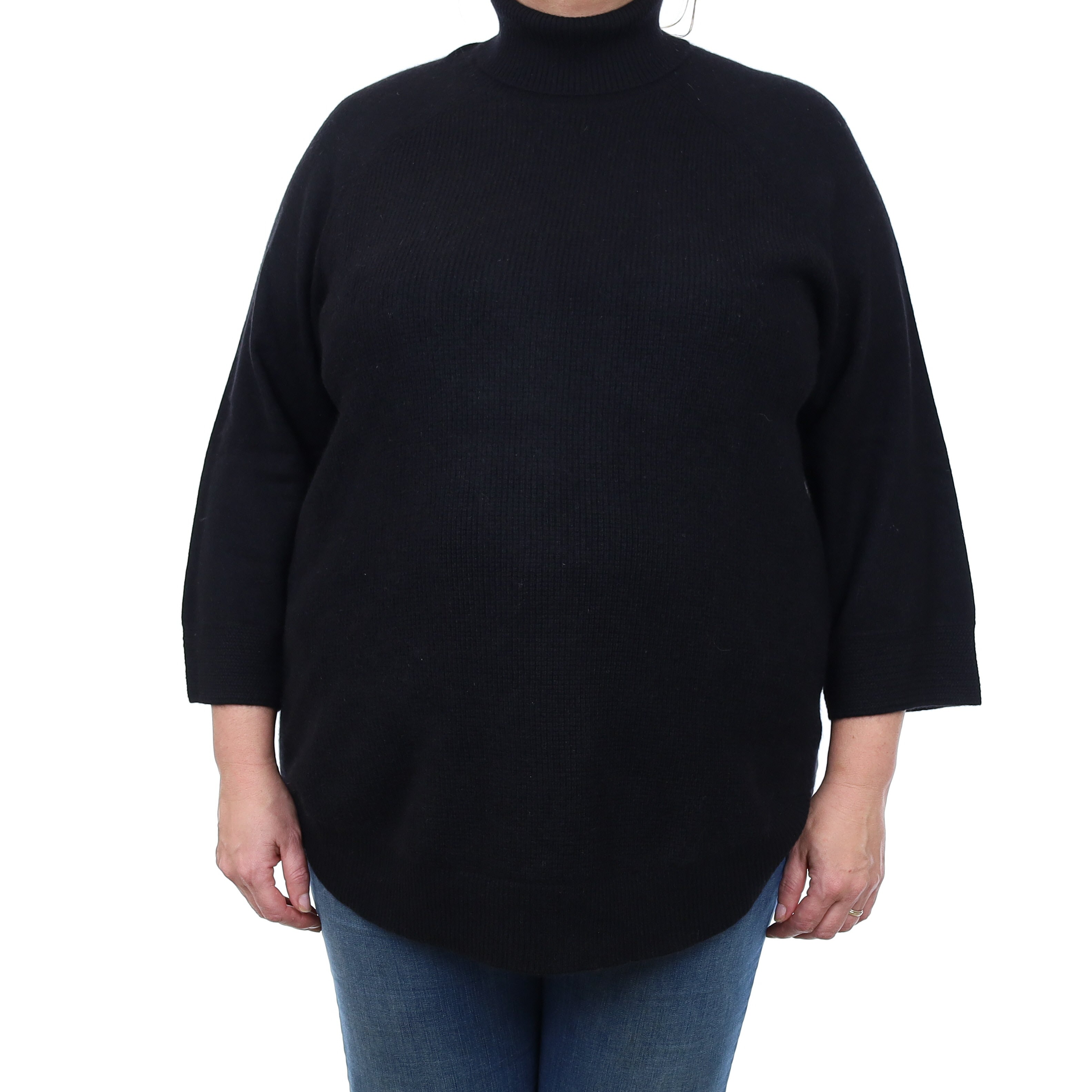 Black Textured Cashmere Polo Neck Jumper Extra Large