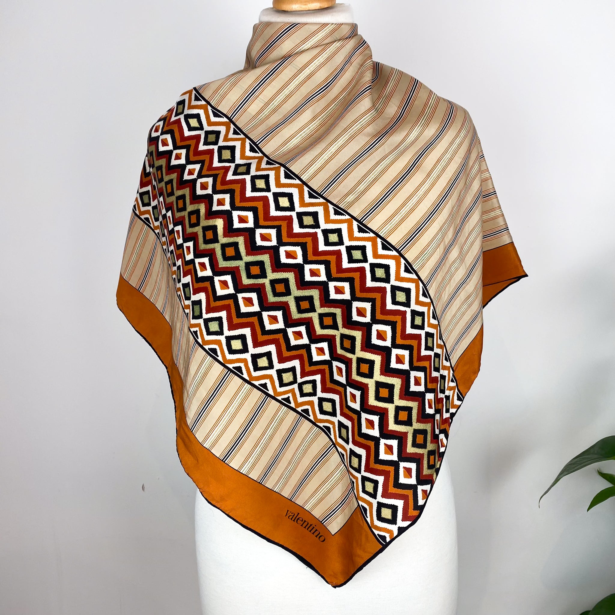 Valentino Geometric Designer Vintage Silk Scarf