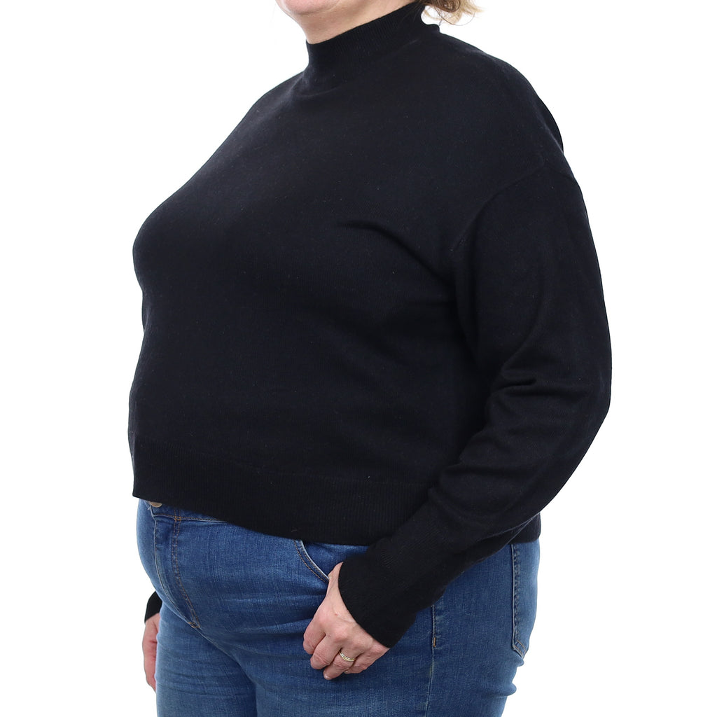 Scottish Black Heavy Knit Cashmere Polo Neck Jumper Extra Large