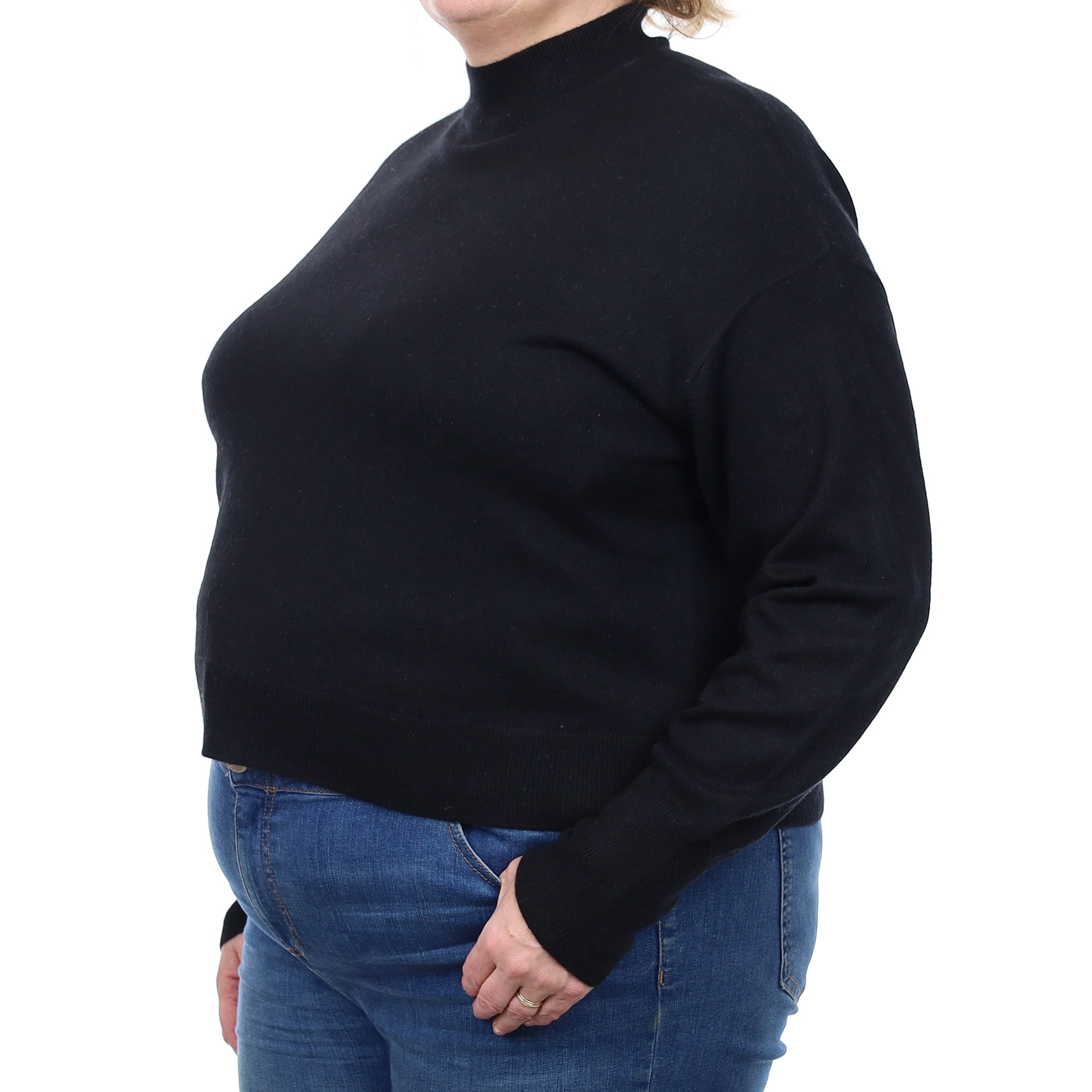 Scottish Black Heavy Knit Cashmere Polo Neck Jumper Extra Large