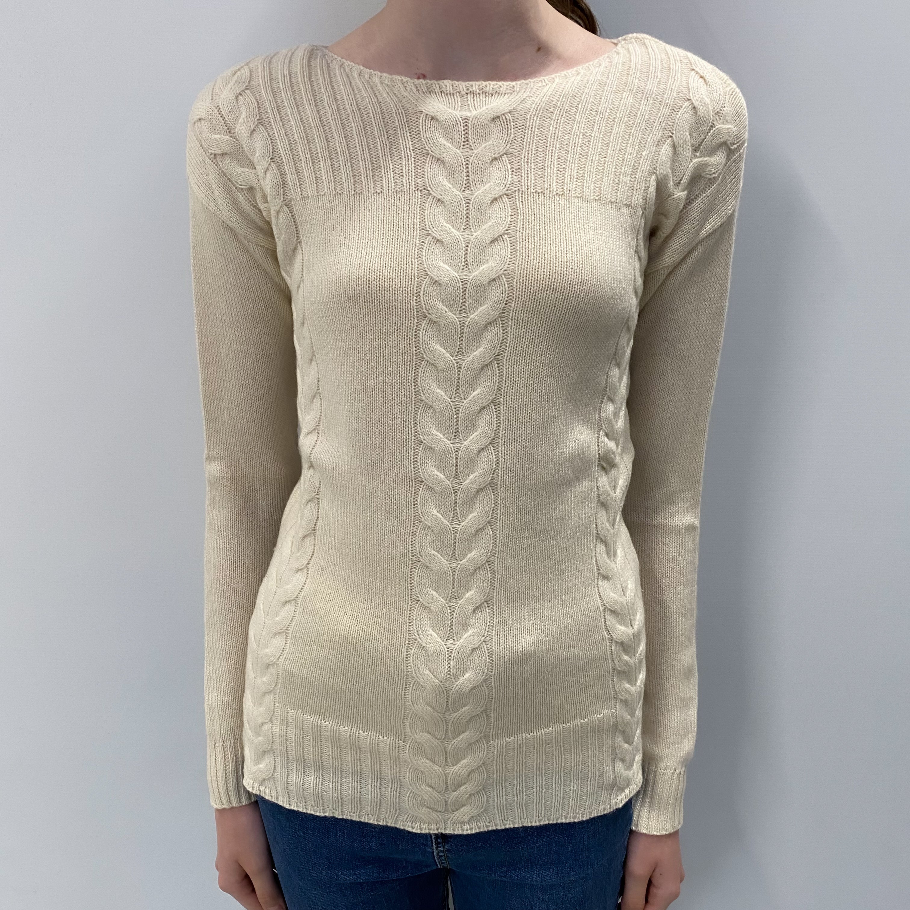 Ivory Cashmere Boat Neck Jumper Extra Small
