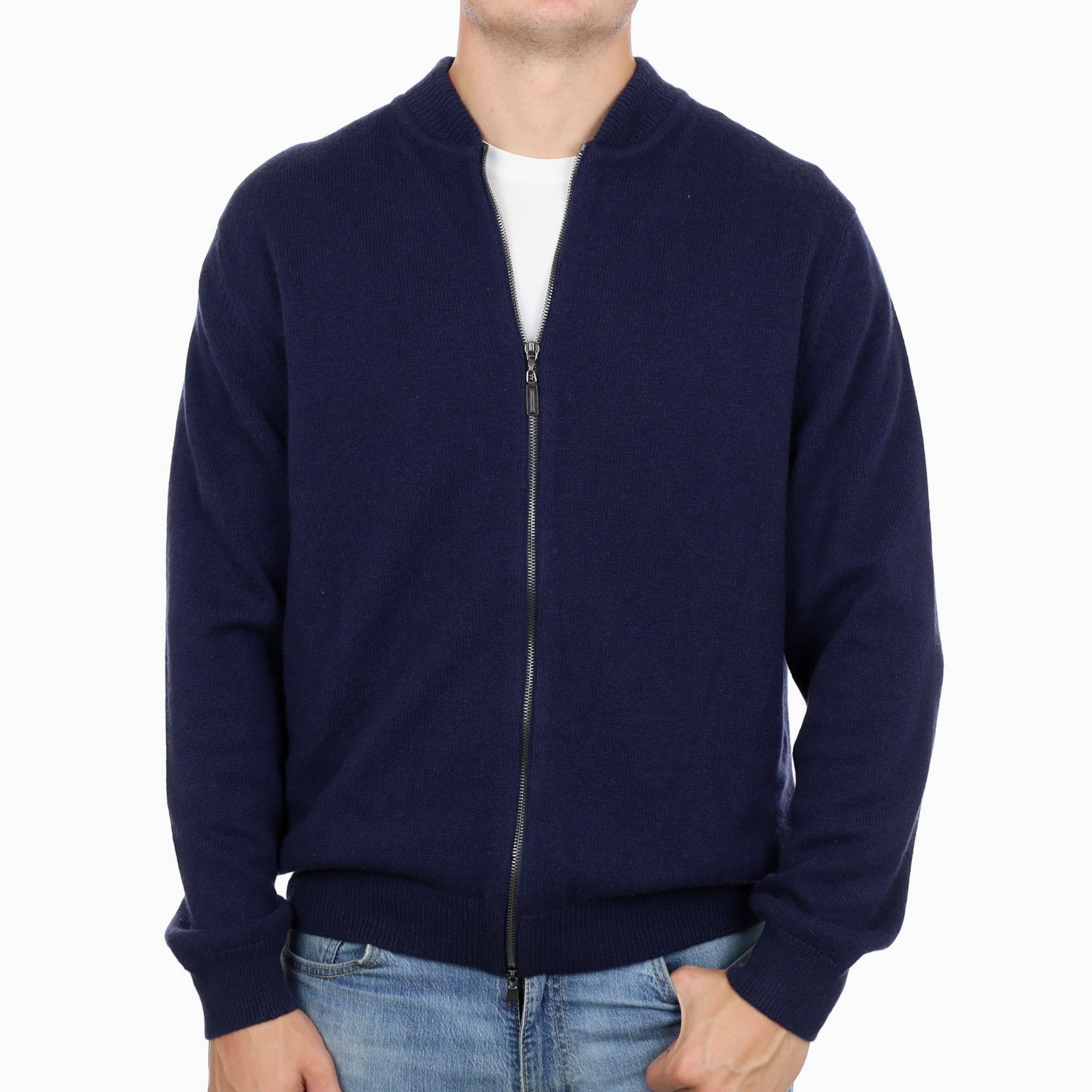 Men’s Brand New Scottish Navy Blue Cashmere Zip Up Jumper XXL