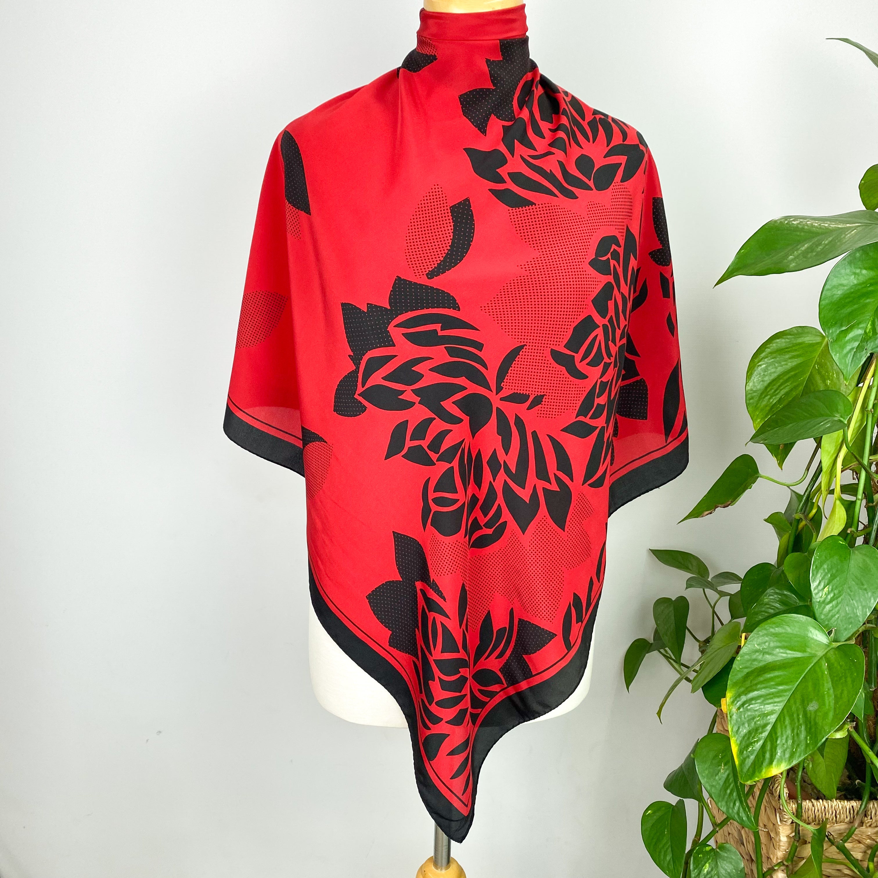 Modern Red and Black Italian Silk Scarf