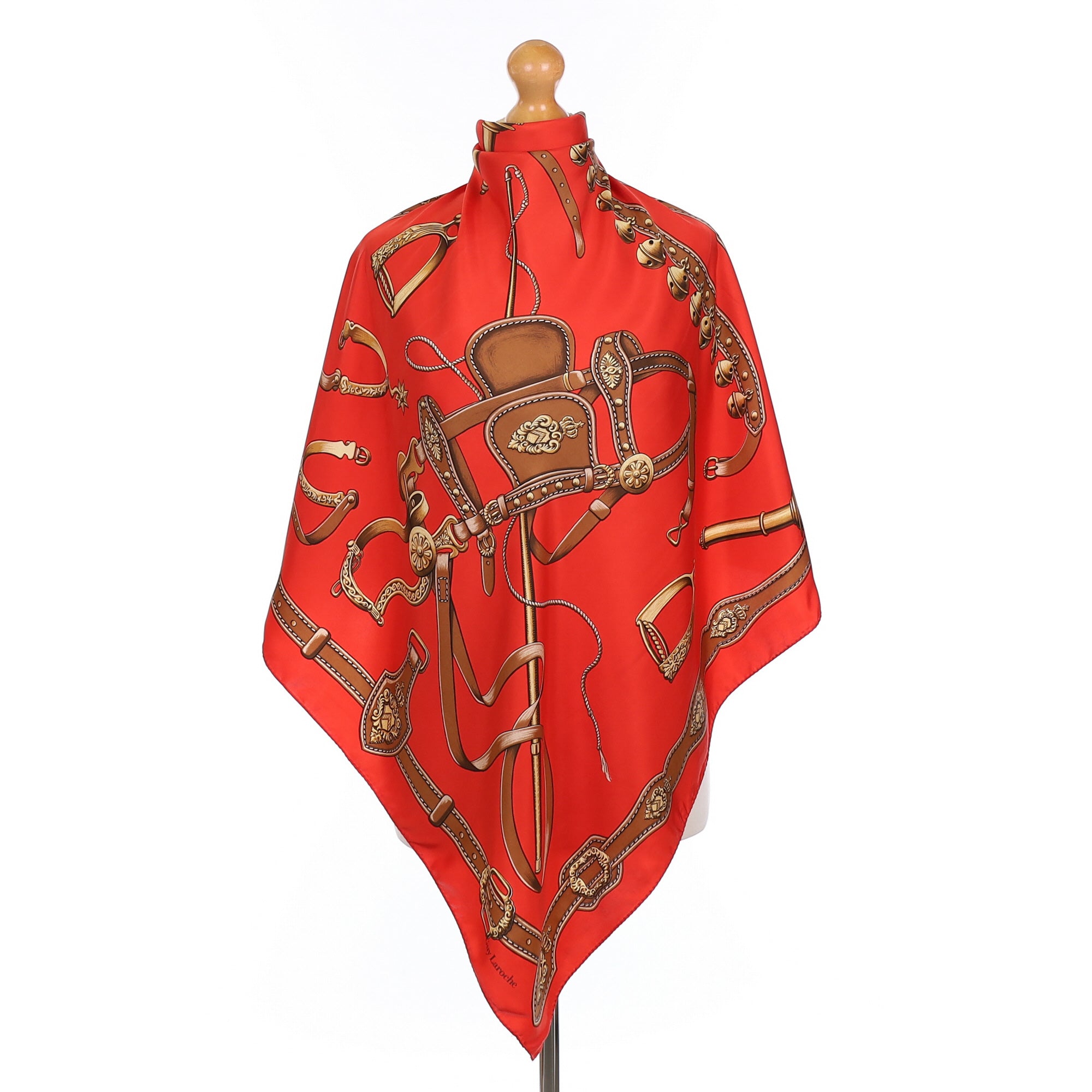 Guy Laroche Red Bridle Design Silk Scarf