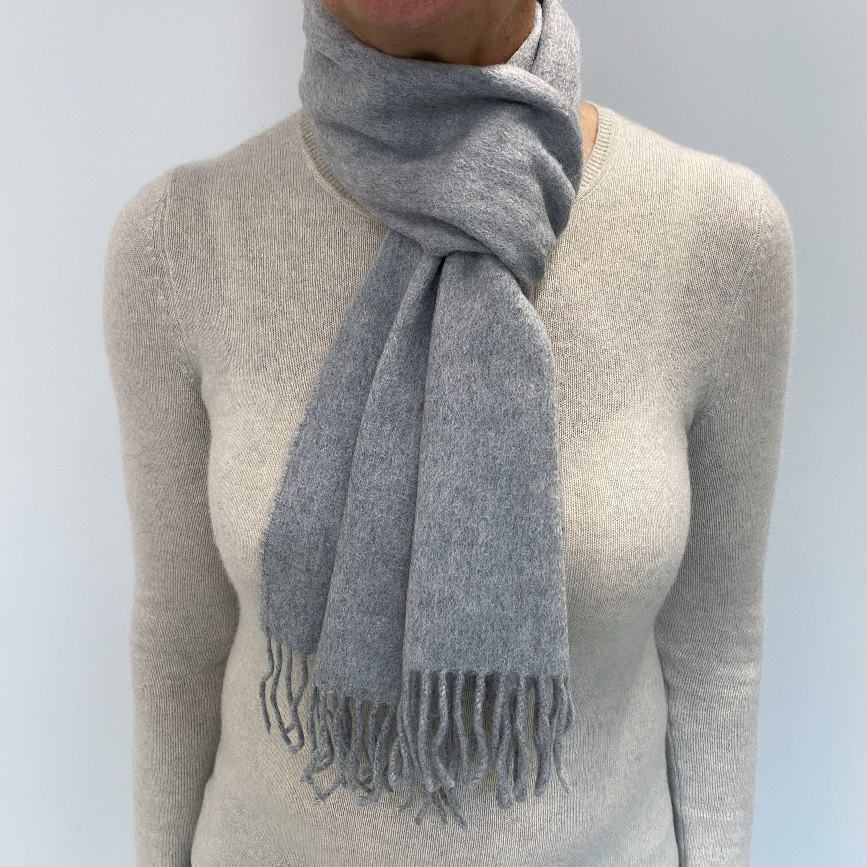 Smoke Grey Cashmere Woven Fringed Scarf