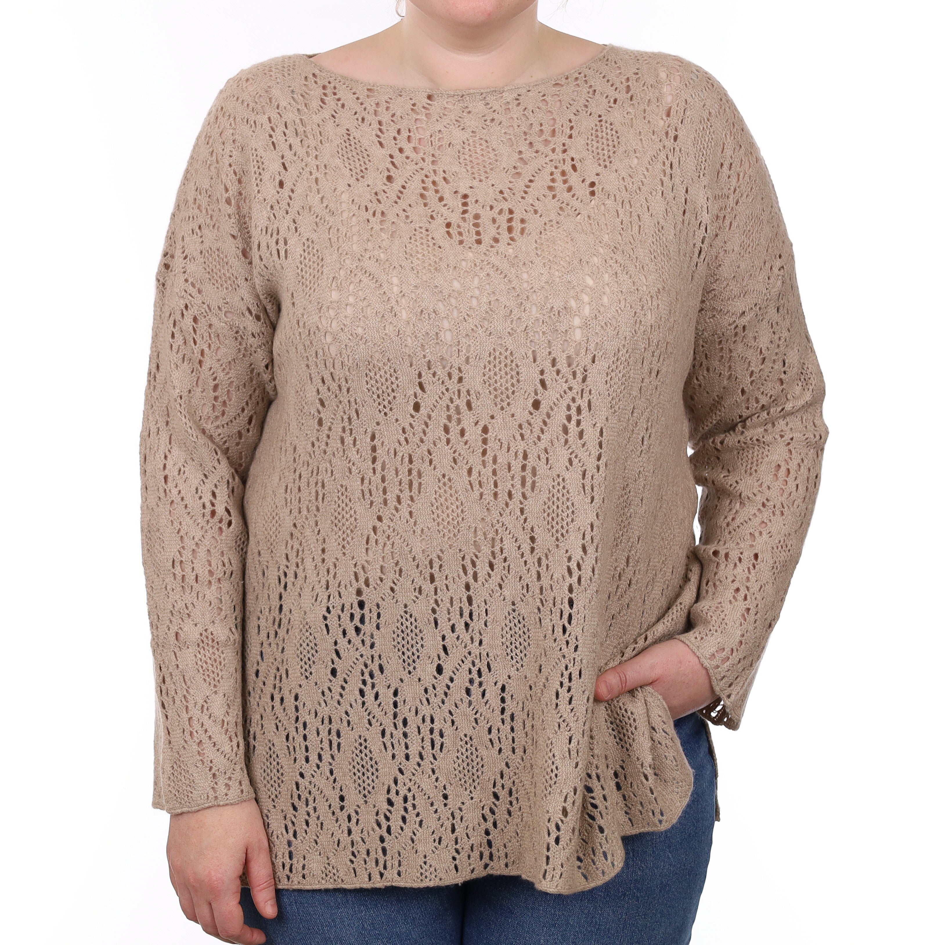 Aida Barni Fawn Lace Knit Cashmere Crew Neck Jumper Large