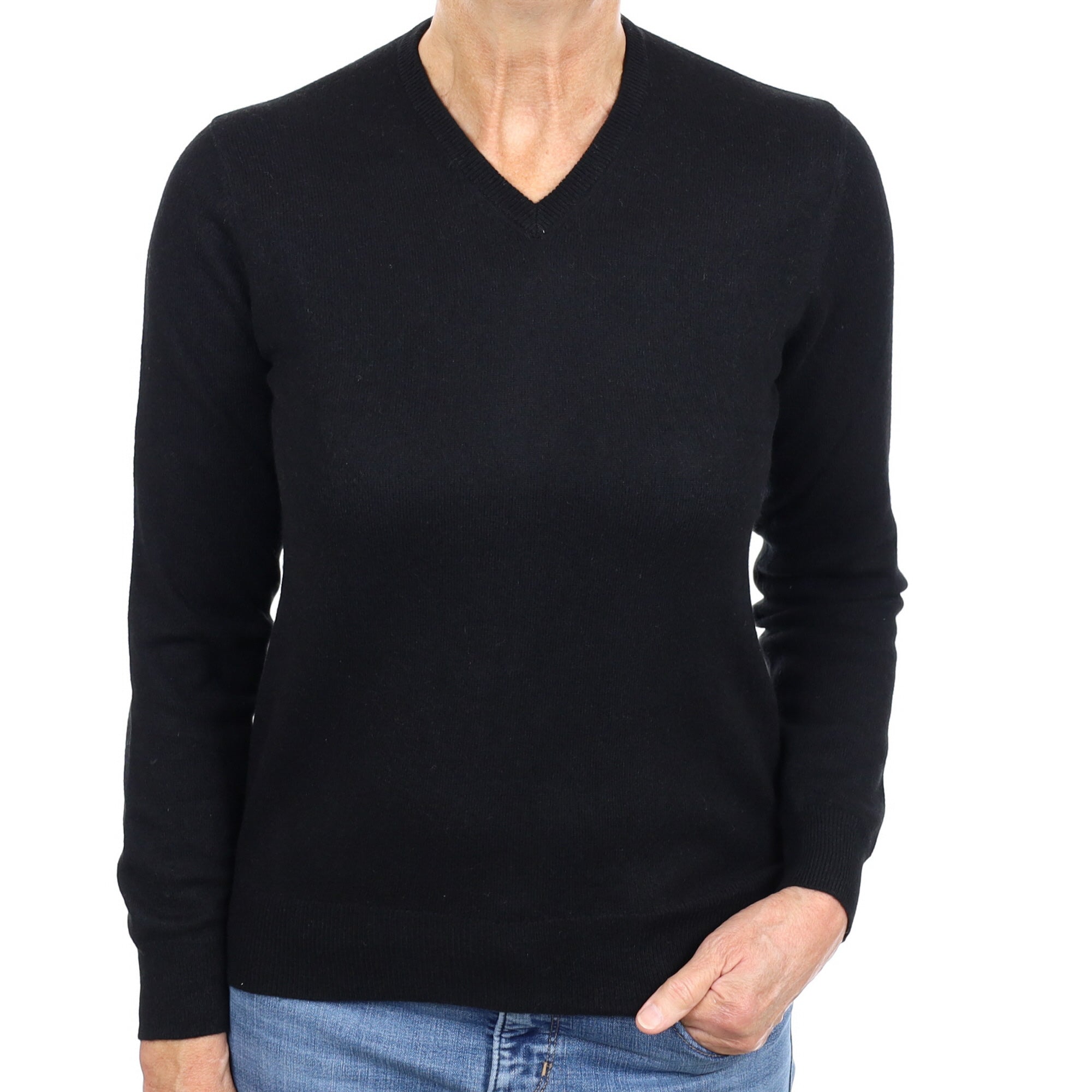 Black Cashmere V Neck Jumper Medium