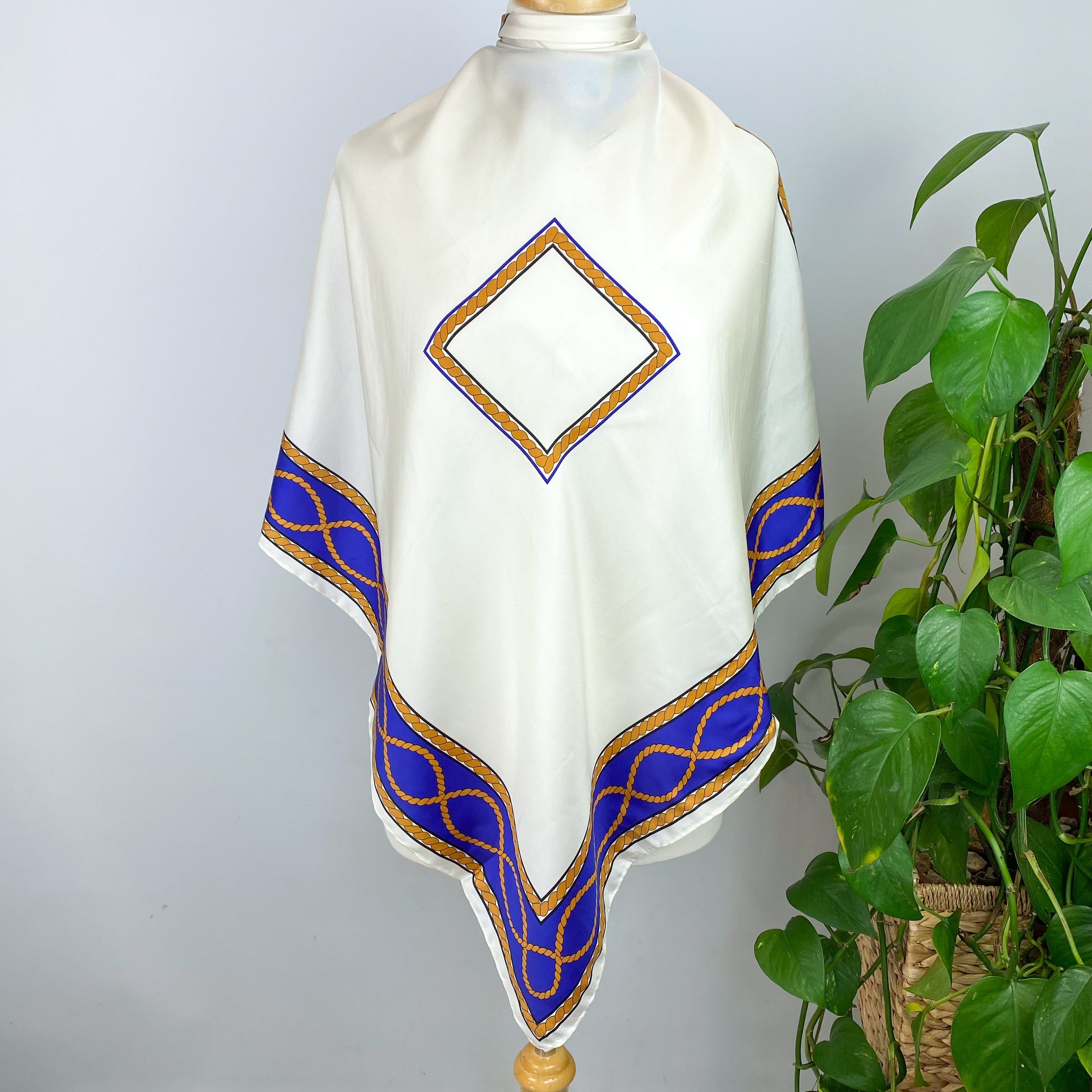 Cream Blue and Gold Jacques Vert Silk Scarf