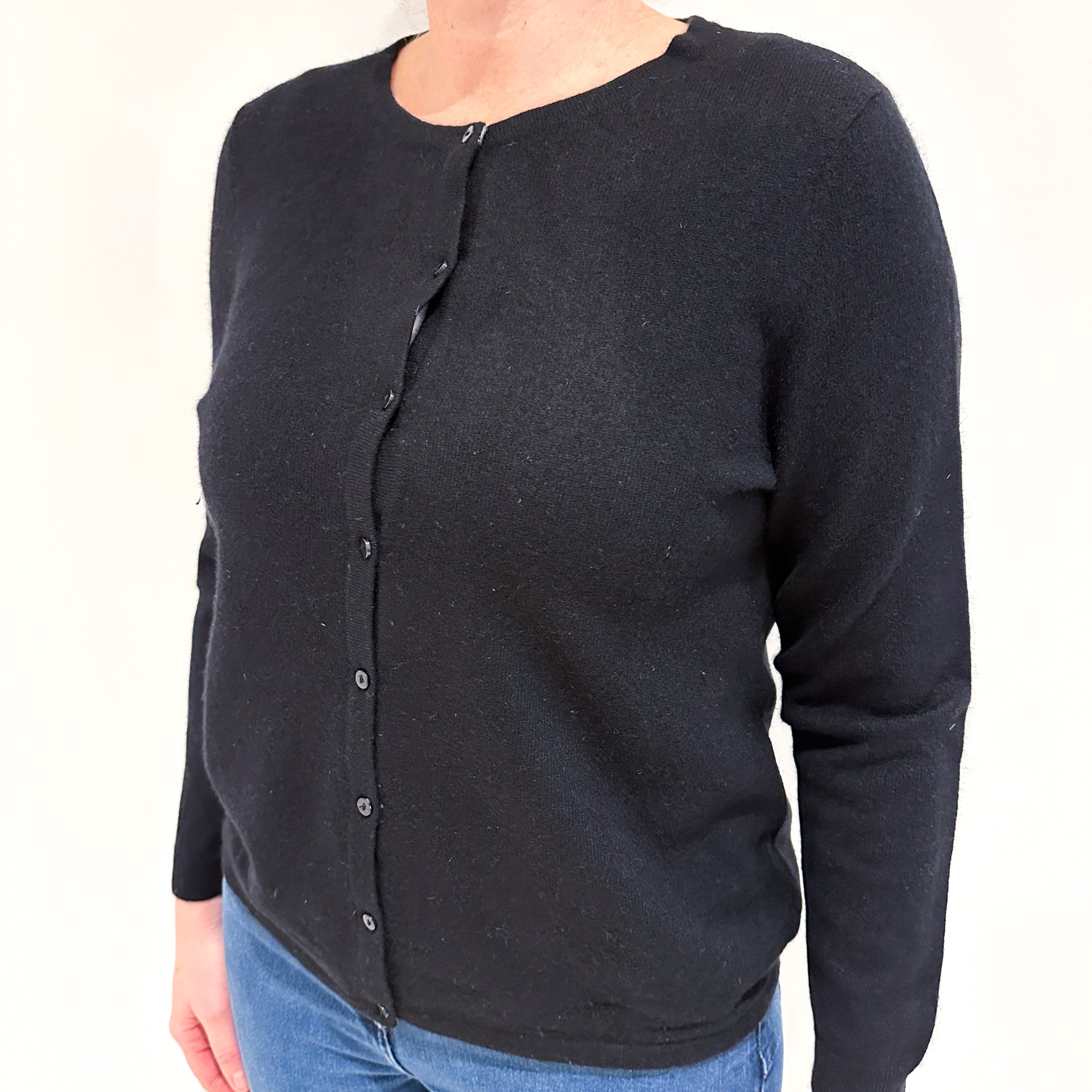 Black Cashmere Crew Neck Cardigan Large