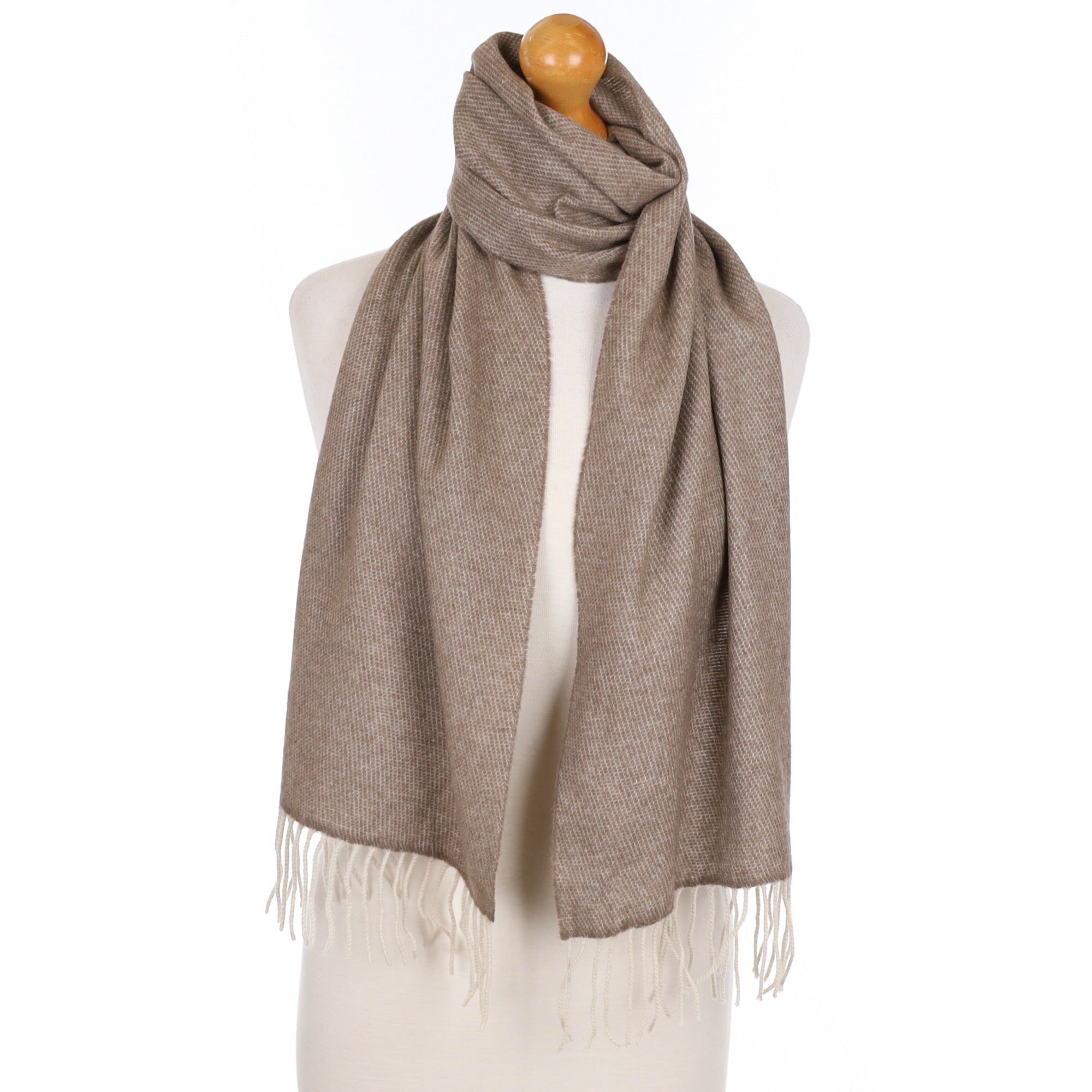 Taupe Brown Marl Cashmere Tasselled Woven Scarf