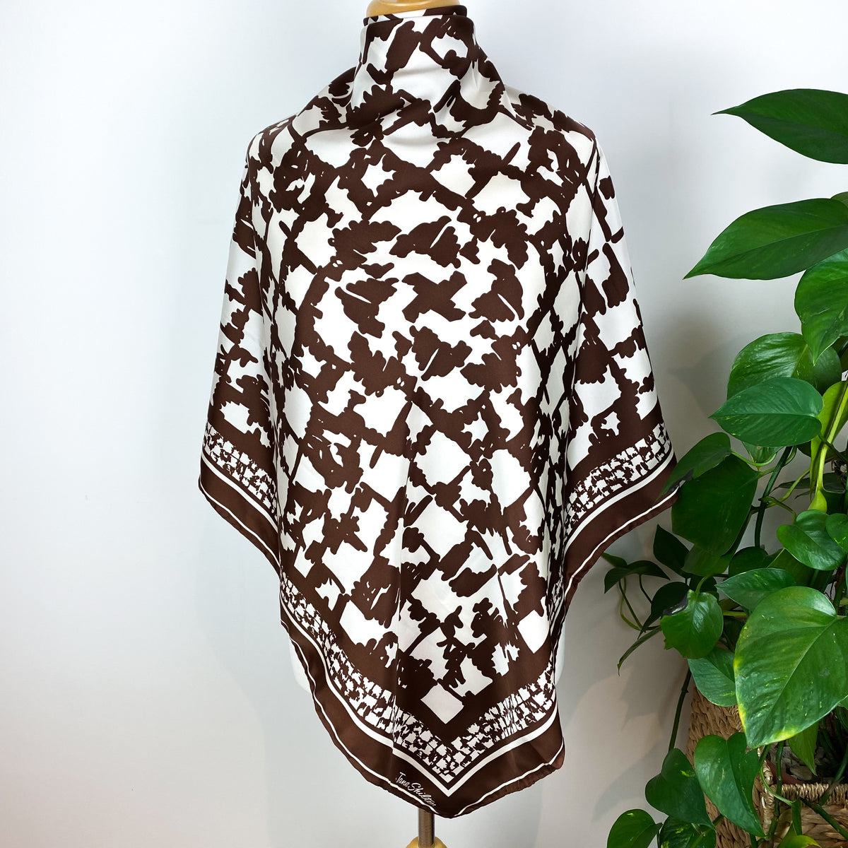 Jane Shilton Chocolate Brown and Cream Vintage Silk Scarf