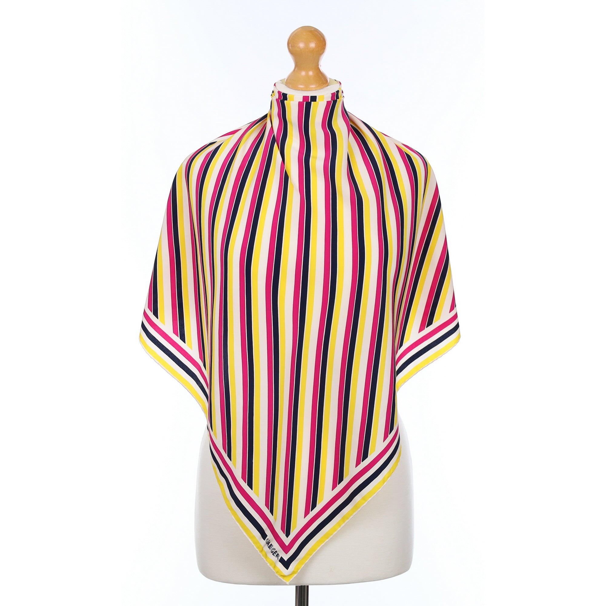Jaeger Pink Yellow and Black Striped Vintage Silk Scarf