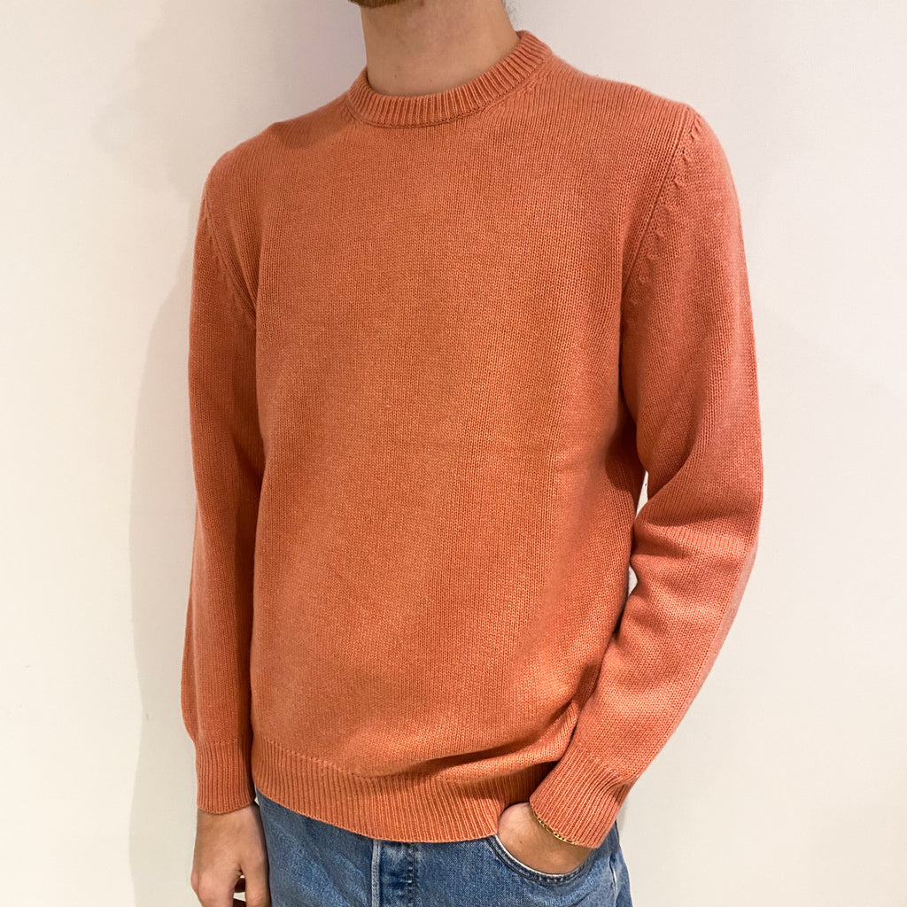 Men's Orange Soda Chunky Cashmere Crew Neck Jumper Large