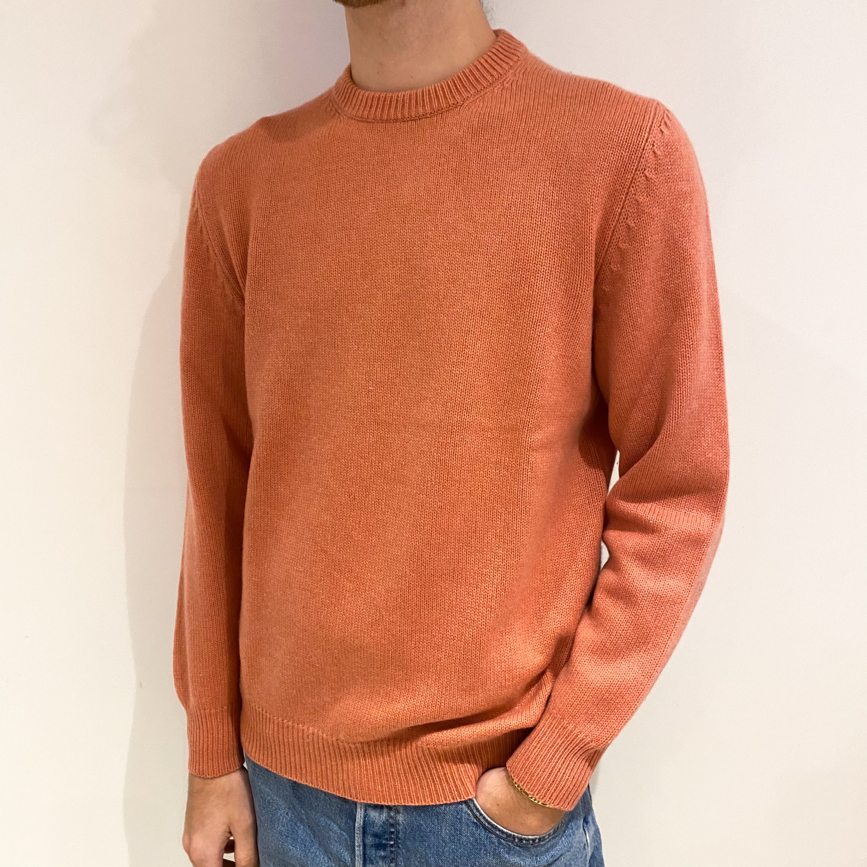 Men's Orange Soda Chunky Cashmere Crew Neck Jumper Large