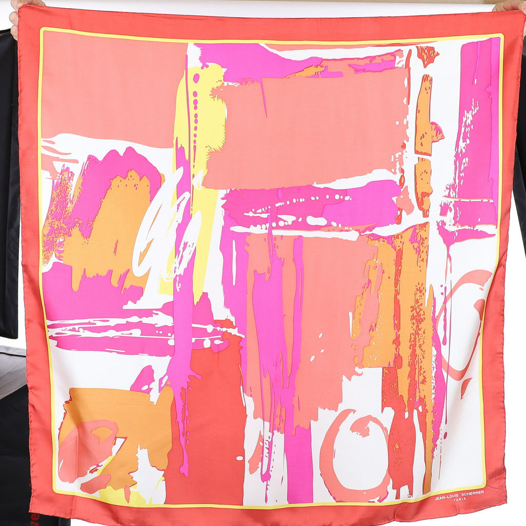 Brand New Jean Louis Scherrer Pink and Orange Silk Scarf