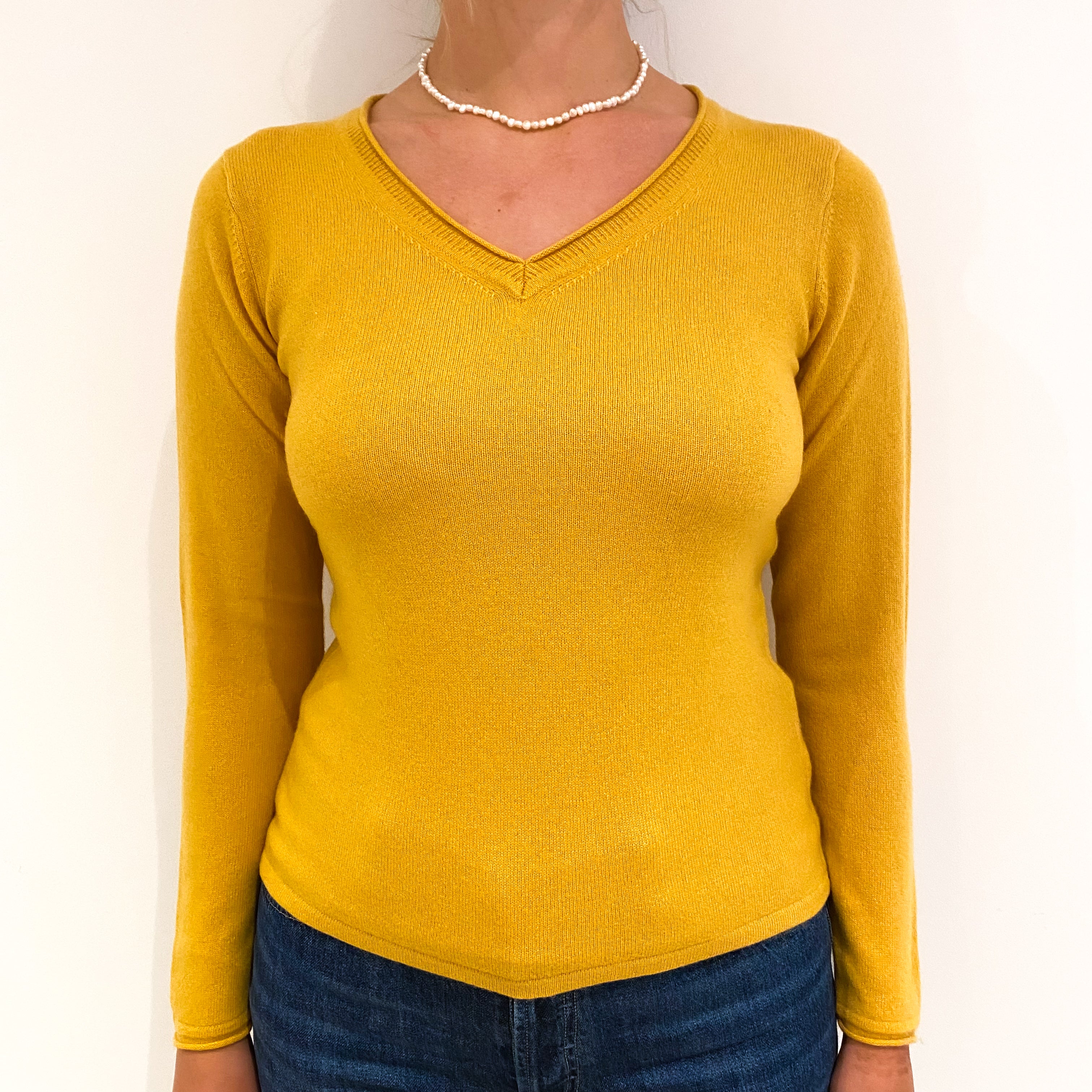 Saffron Cashmere V-Neck Jumper Small