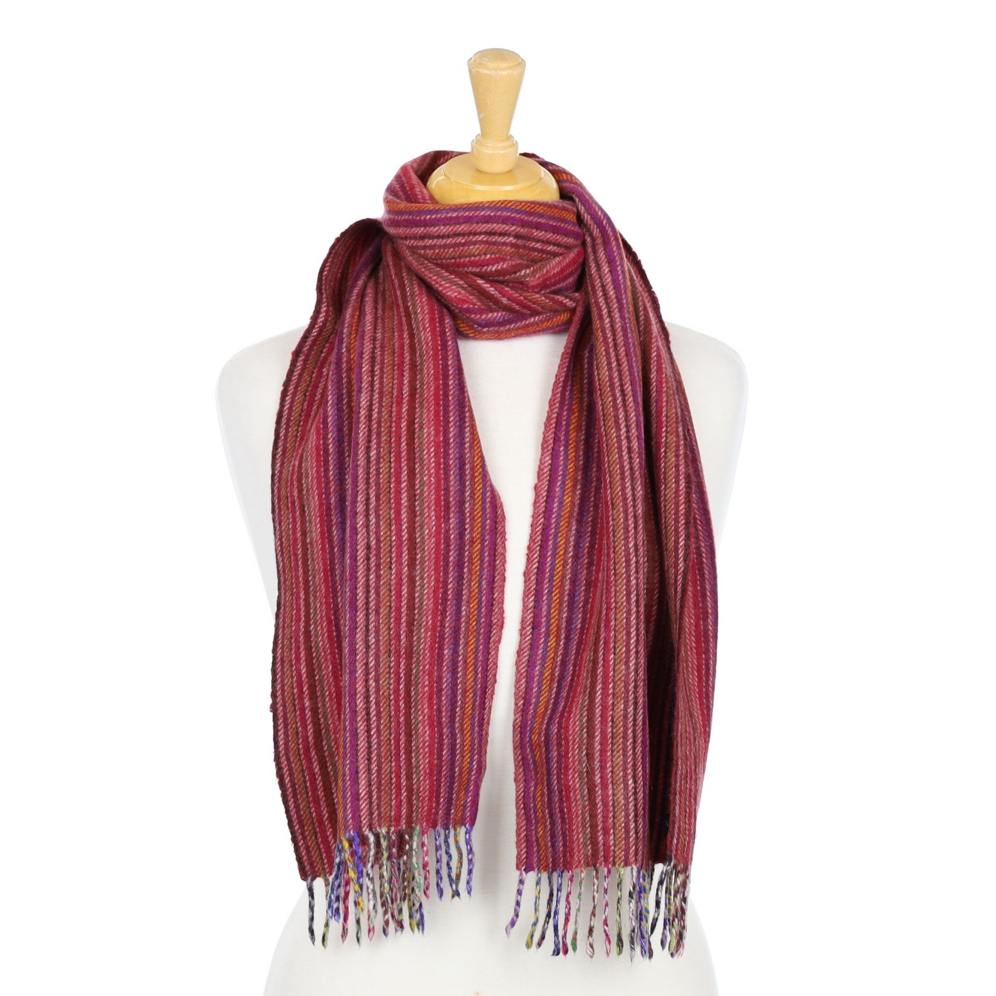 Raspberry Pink and Purple Stripe Cashmere Woven Scarf