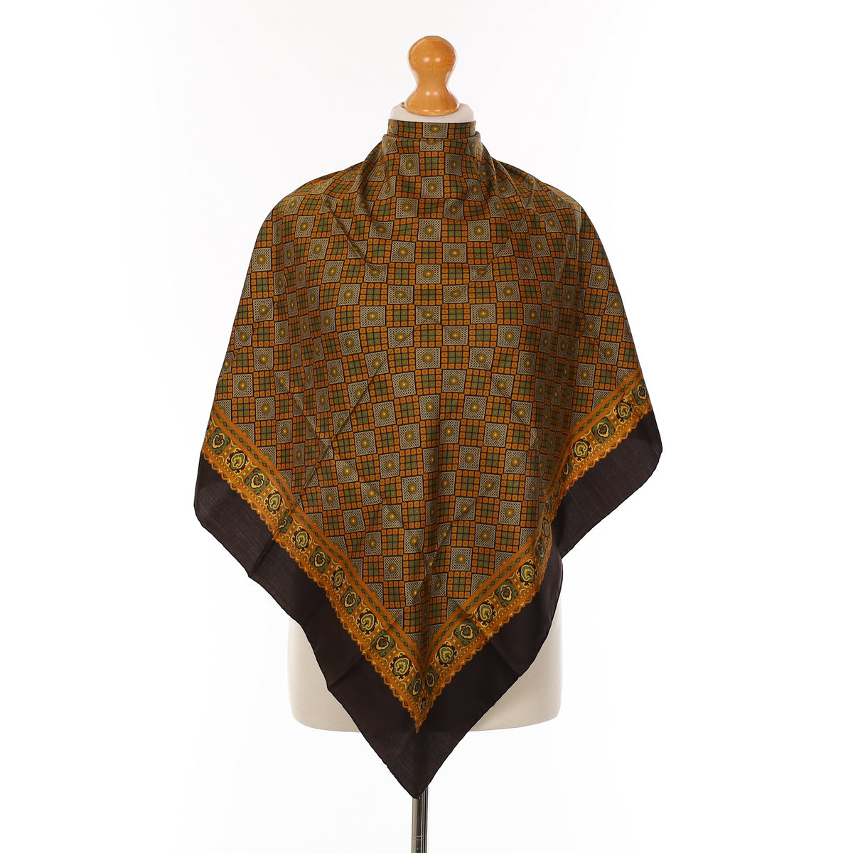 Black Geometric Silk Scarf