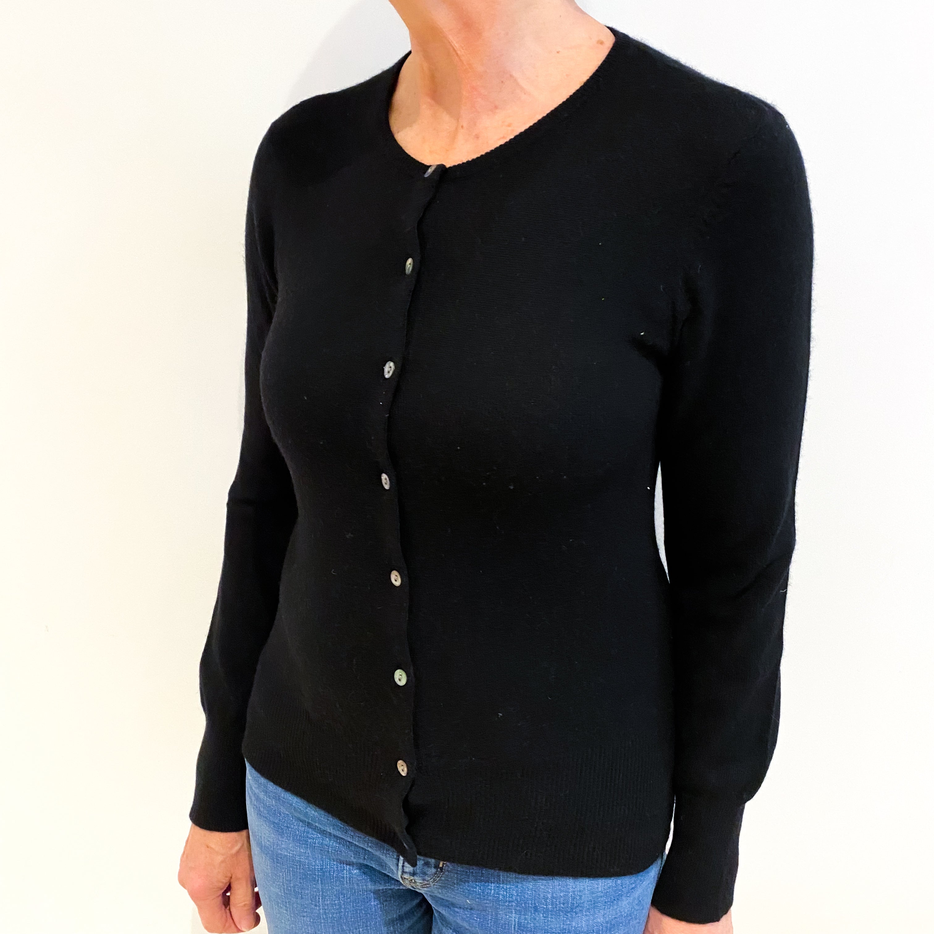 Black Cashmere Crew Neck Cardigan Medium