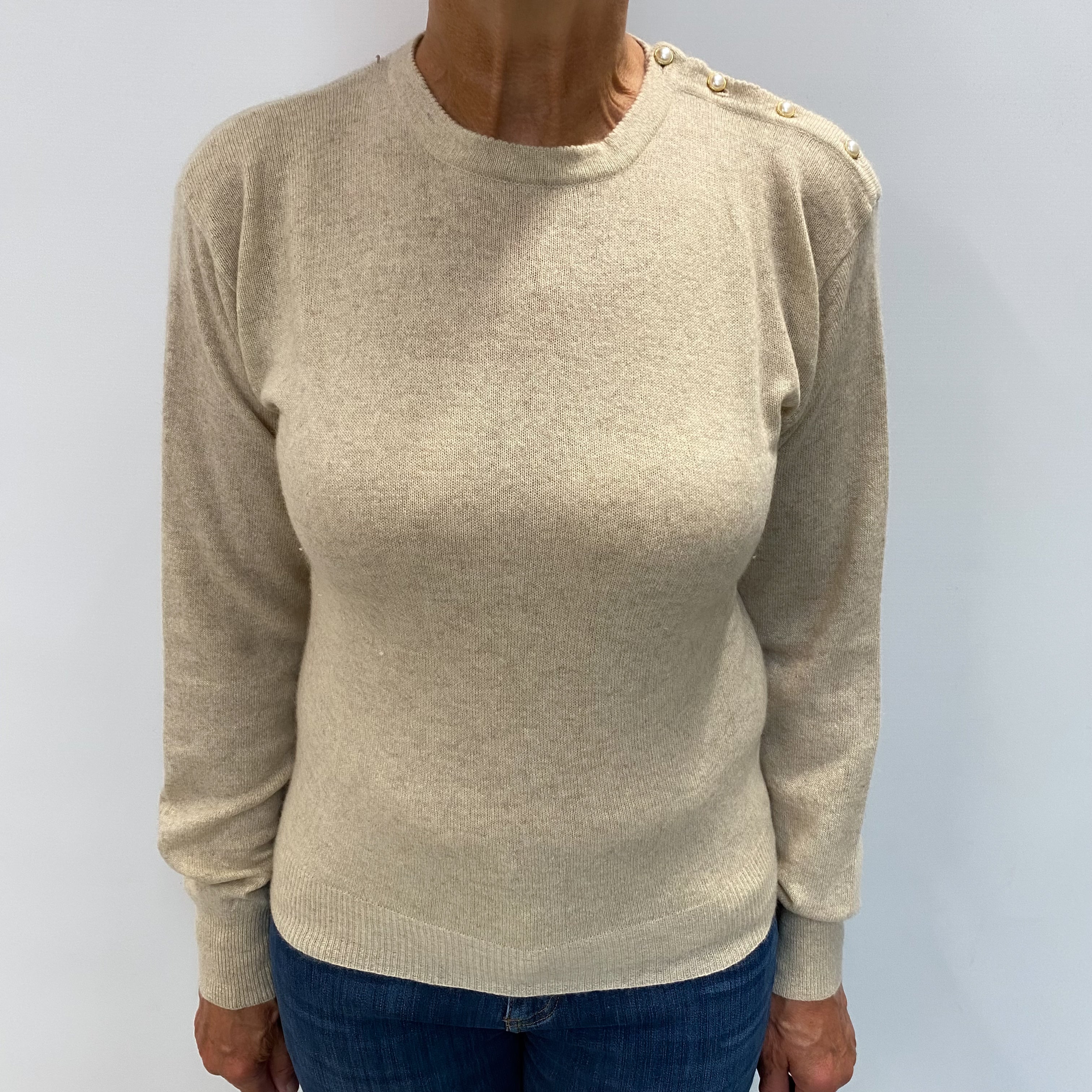 Biscuit Beige Cashmere Crew Neck Jumper Medium