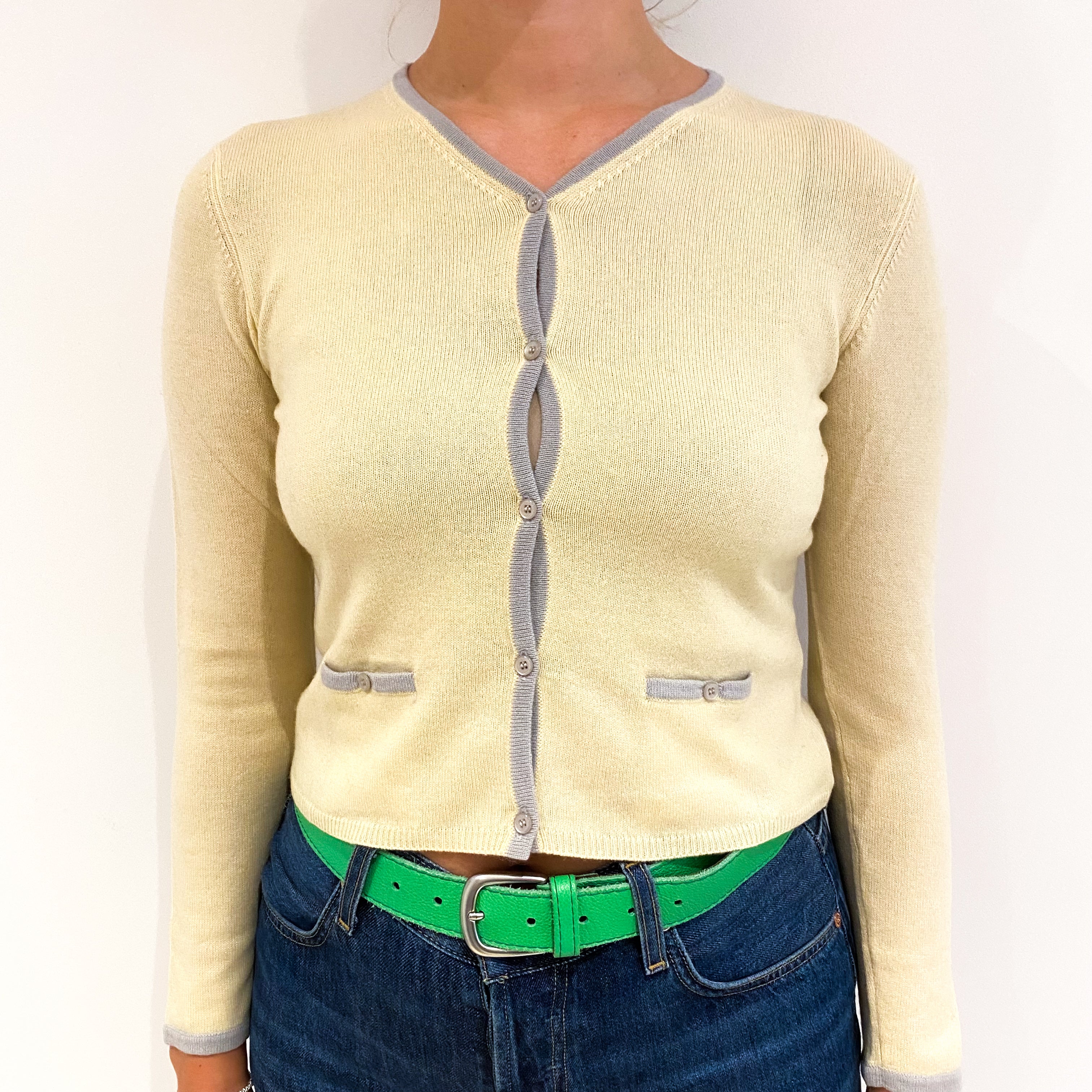 Primrose Yellow Cashmere V-Neck Cardigan Small