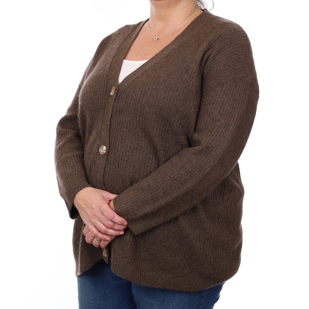 Mole Brown Chunky Cashmere V Neck Cardigan XXL