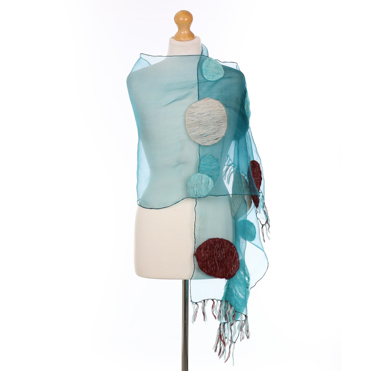 Elon Von Fuestenberg Forest Green Circles Silk Scarf