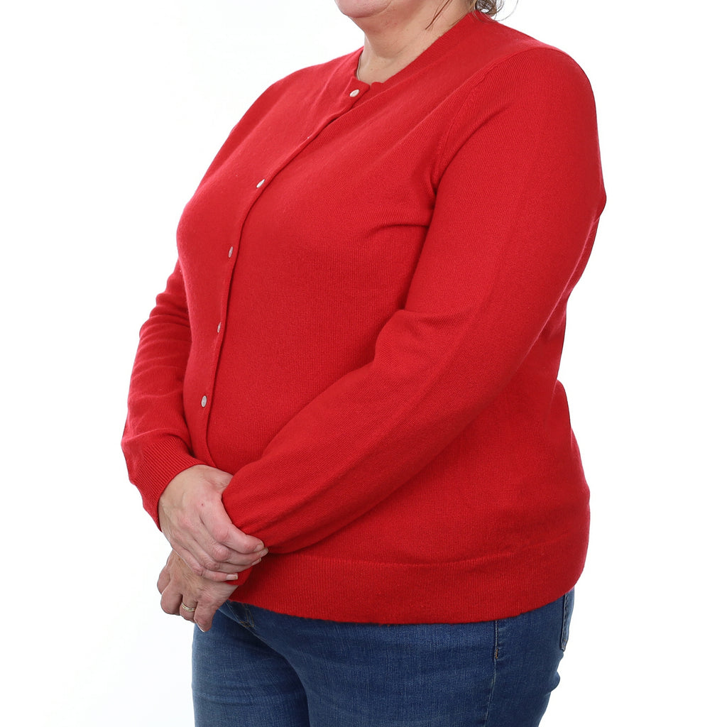 Scarlet Red Cashmere Crew Neck Cardigan Extra Large