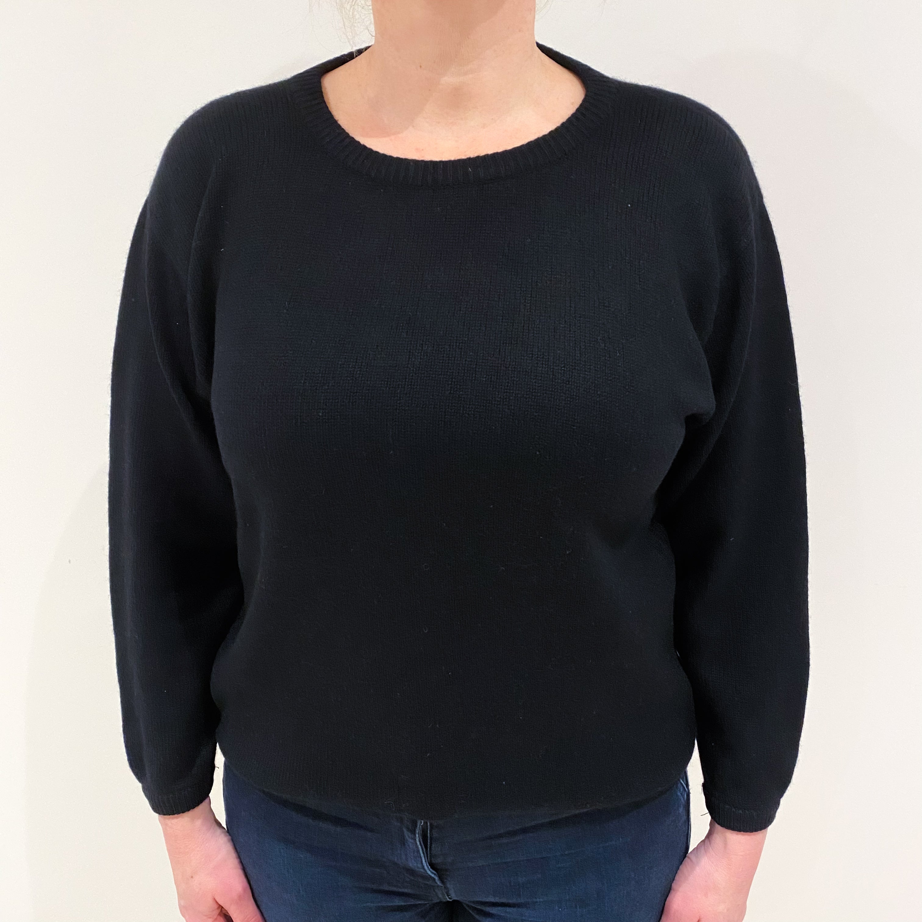 Black Heavy Knit Cashmere Crew Neck Jumper Large