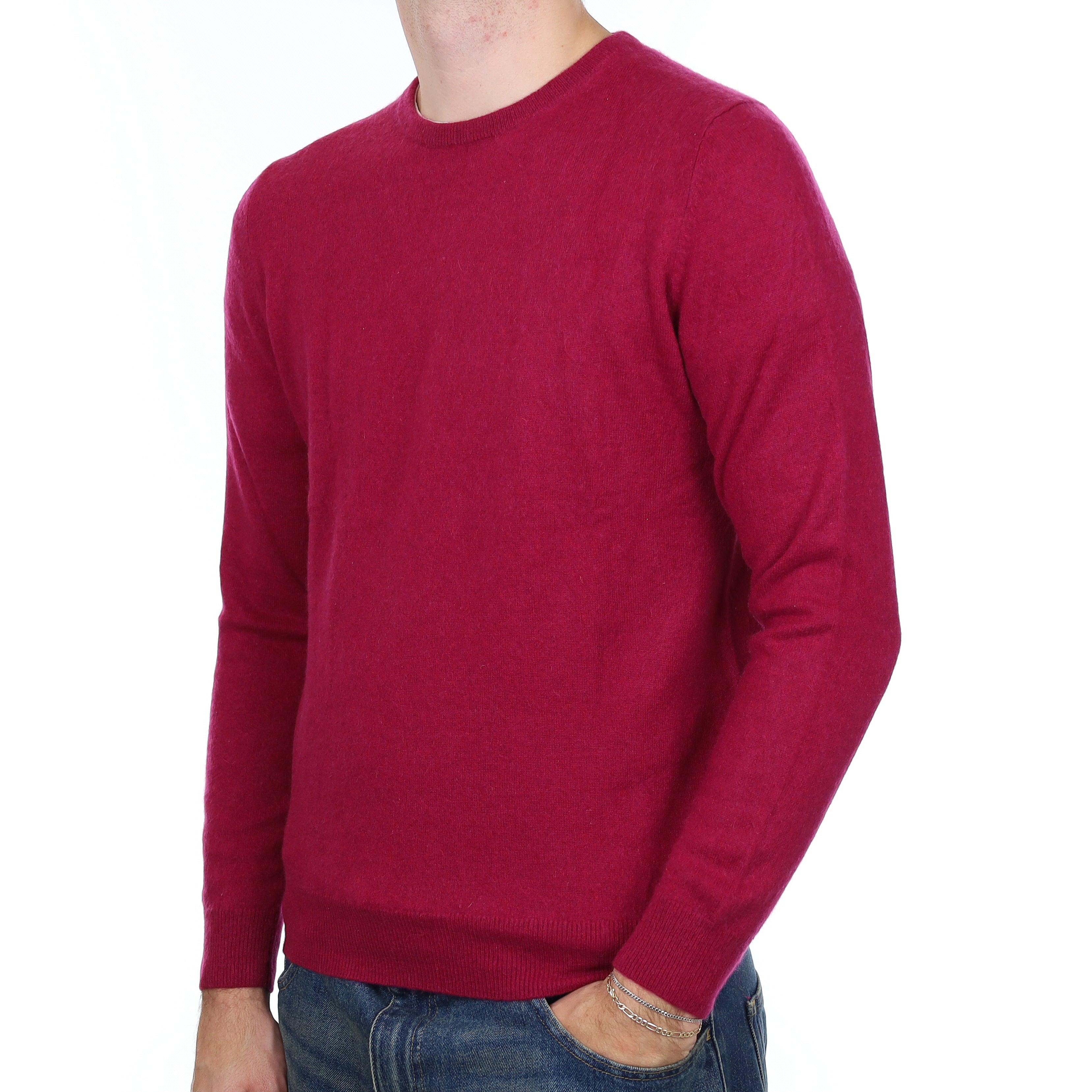 Men’s Garnet Red Cashmere Crew Neck Jumper Medium