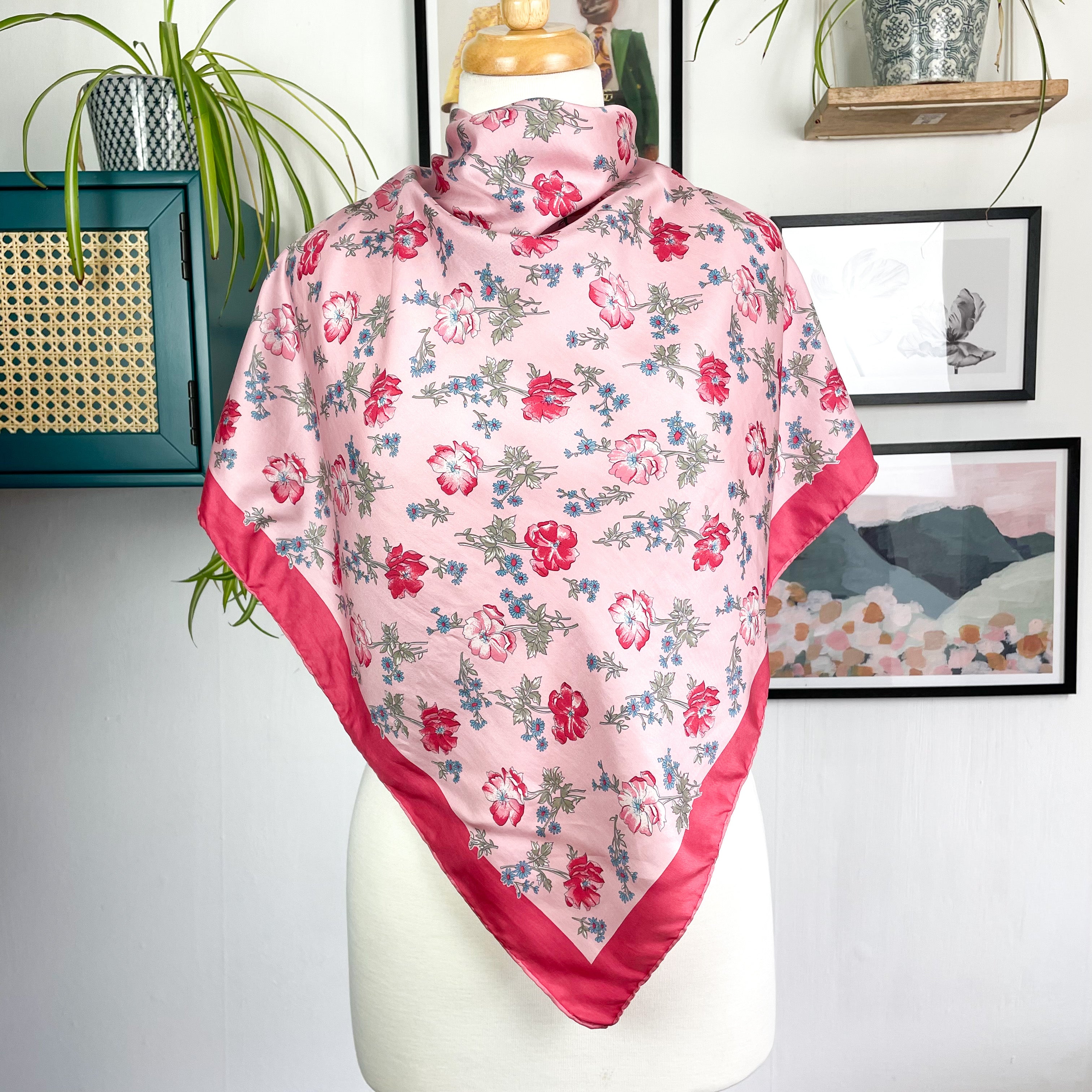 Pretty Pink Floral Vintage Silk Scarf