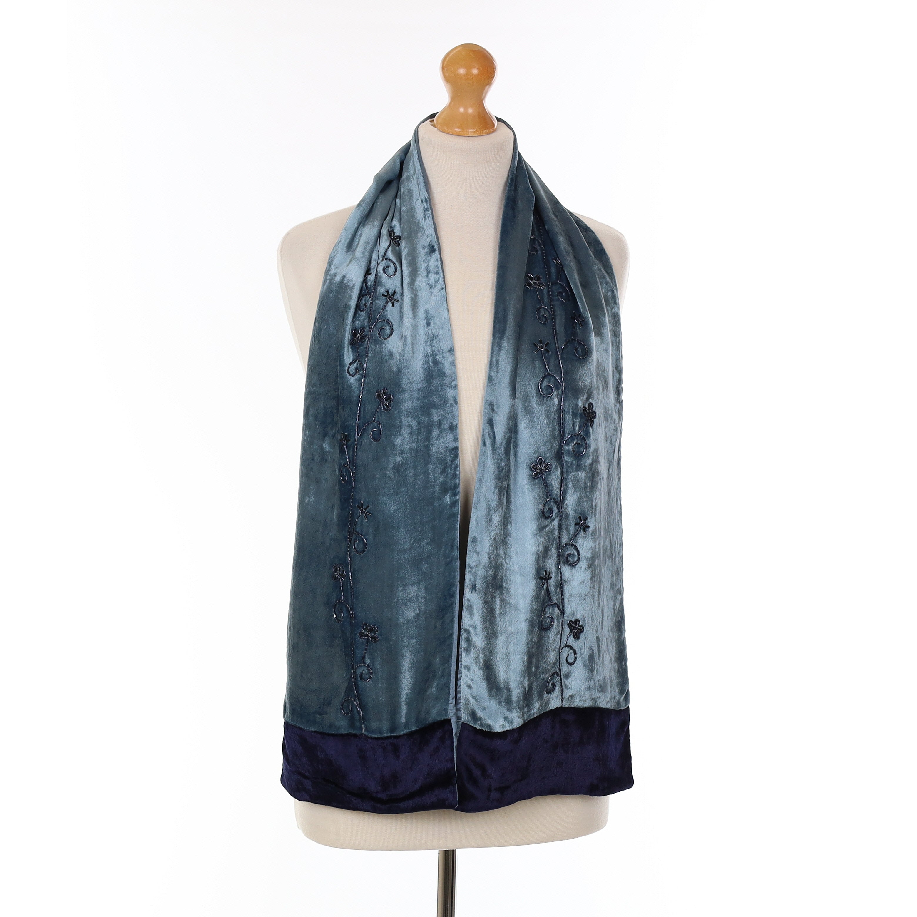 Blue Velvet Embellished Vintage Silk Scarf