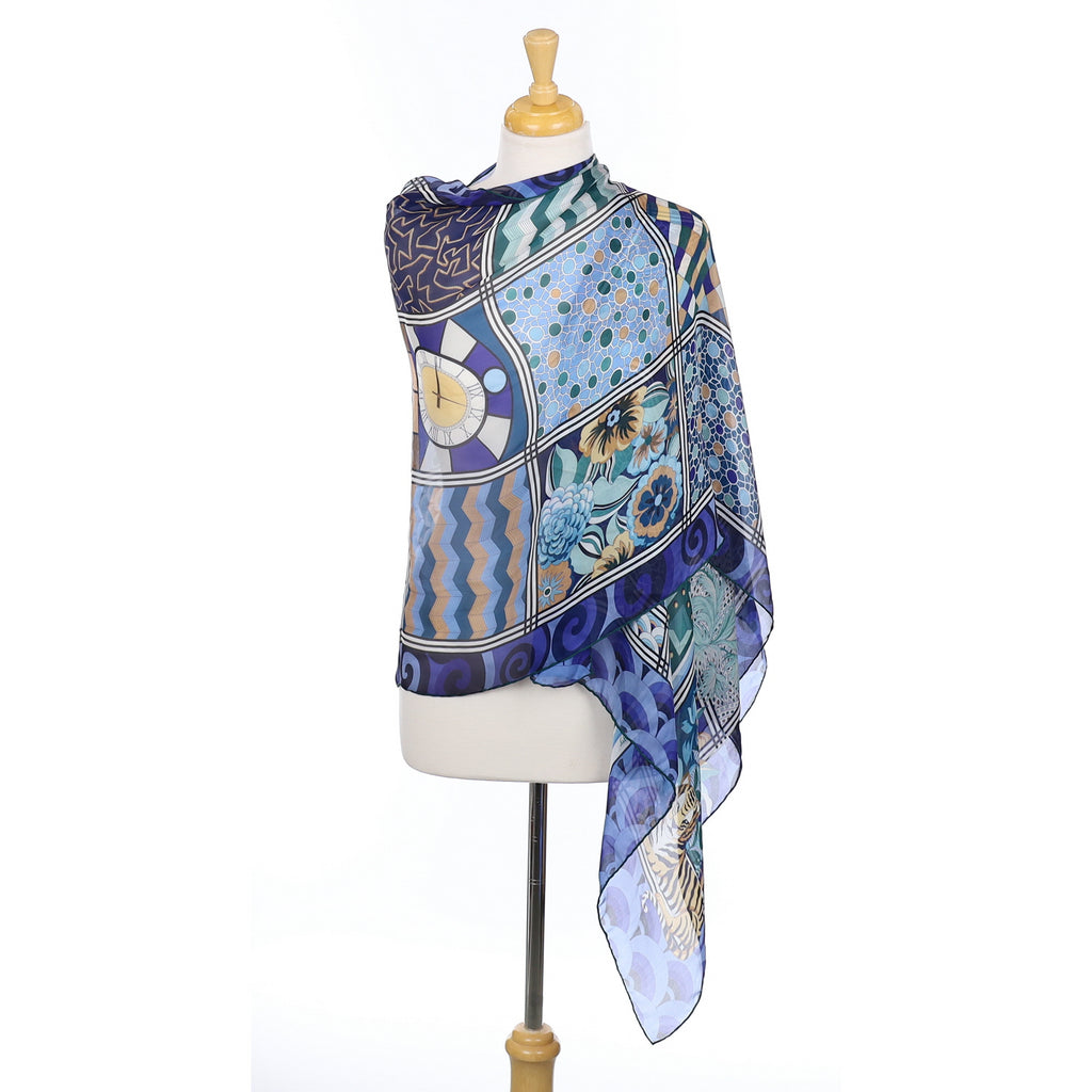 Brand New Salvatore Blue Tile Ferragamo Silk Scarf