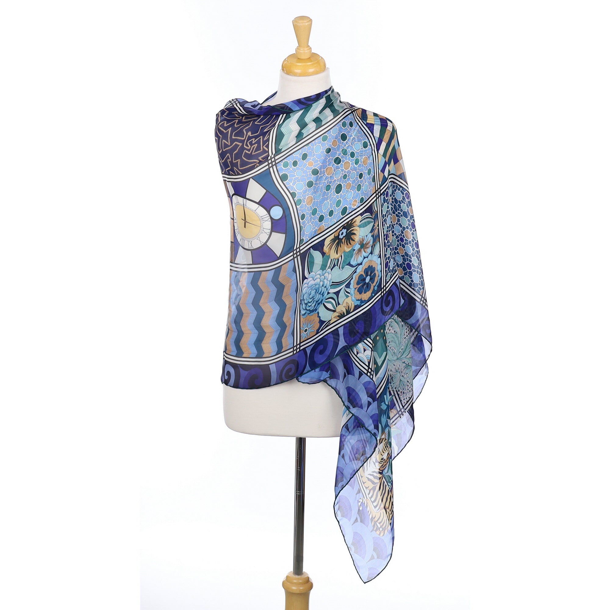 Brand New Salvatore Blue Tile Ferragamo Silk Scarf