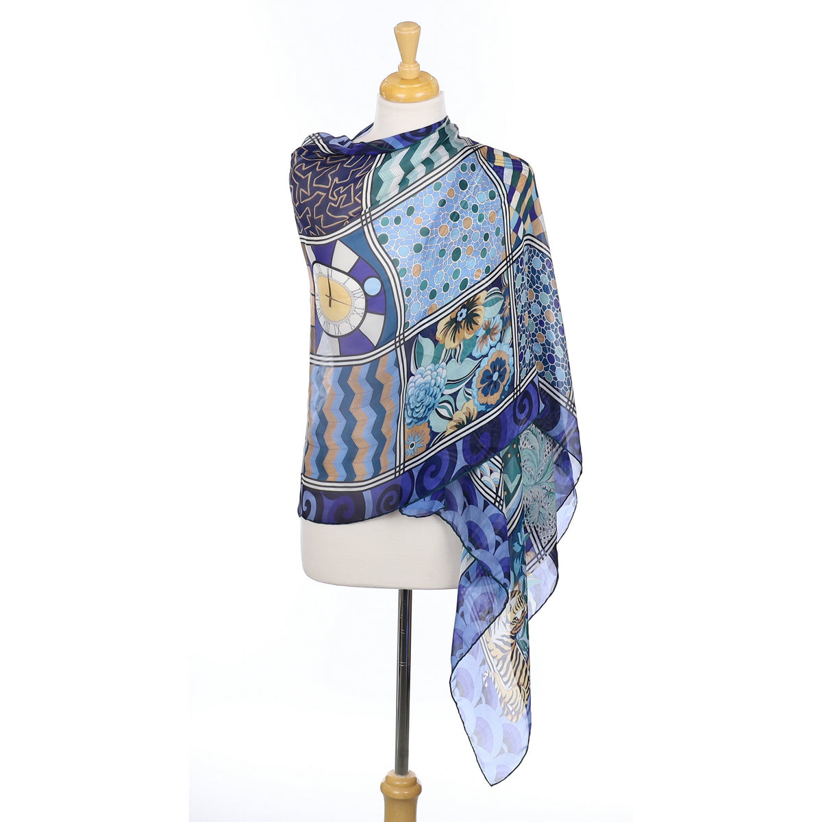 Brand New Salvatore Blue Tile Ferragamo Silk Scarf