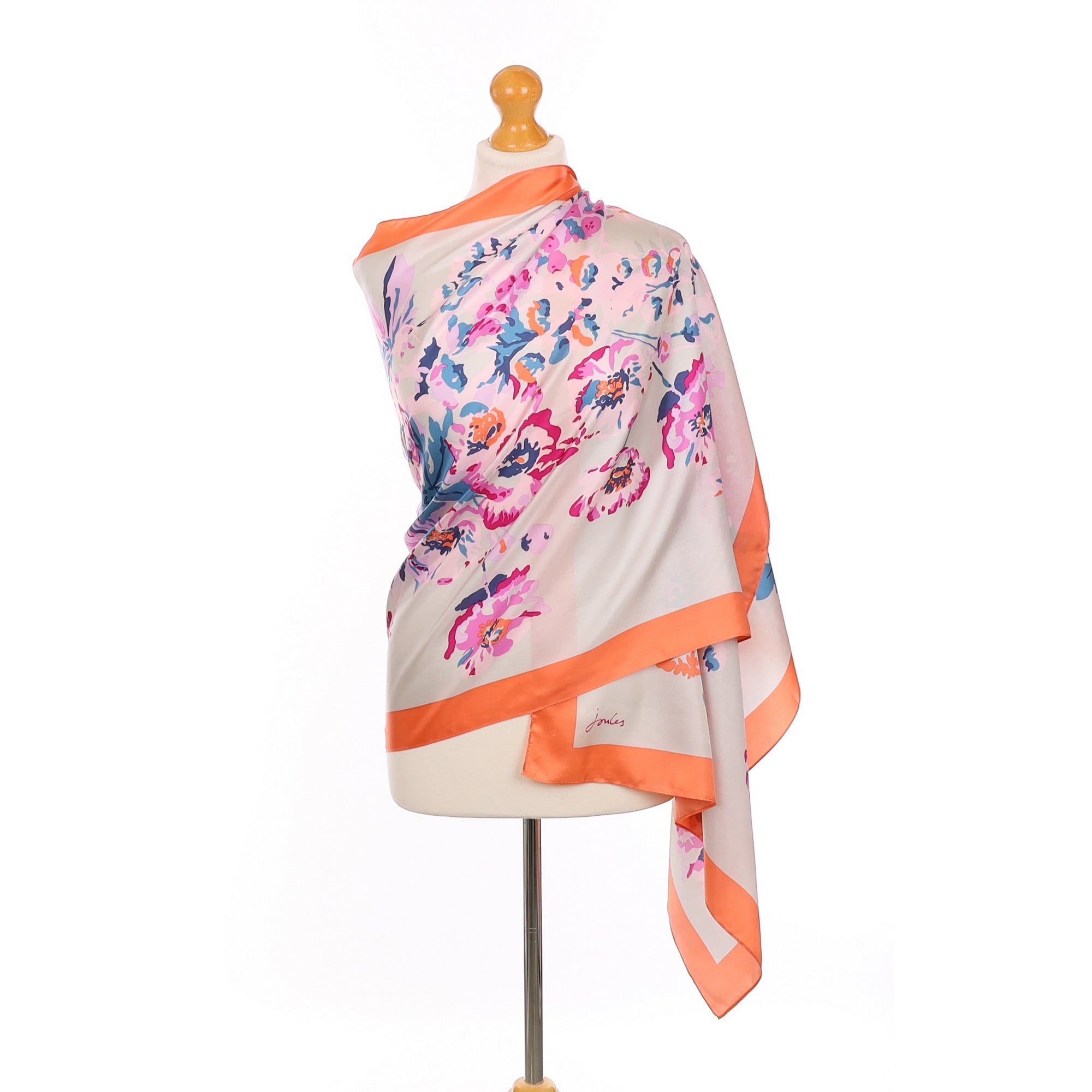 Joules Pink Floral Silk Wrap