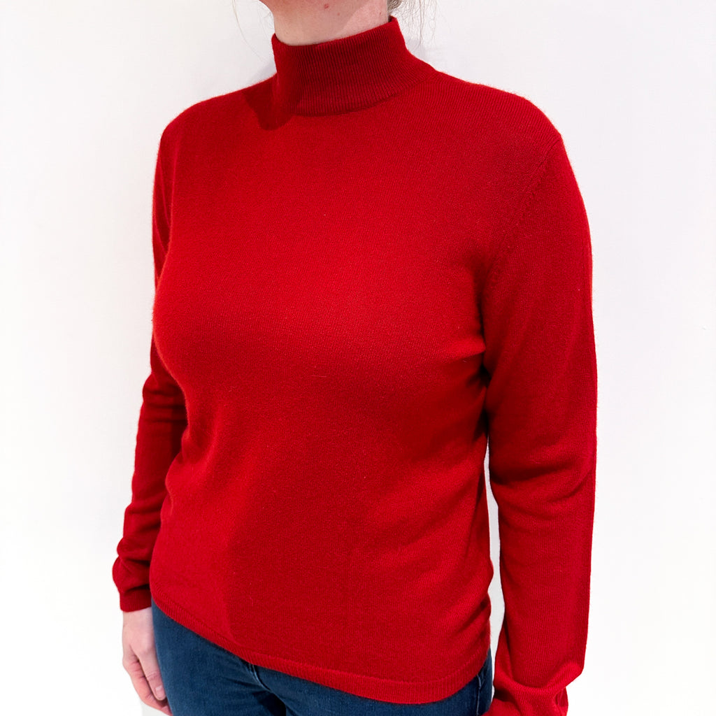 Crimson Red Cashmere Turtle Neck Jumper Large