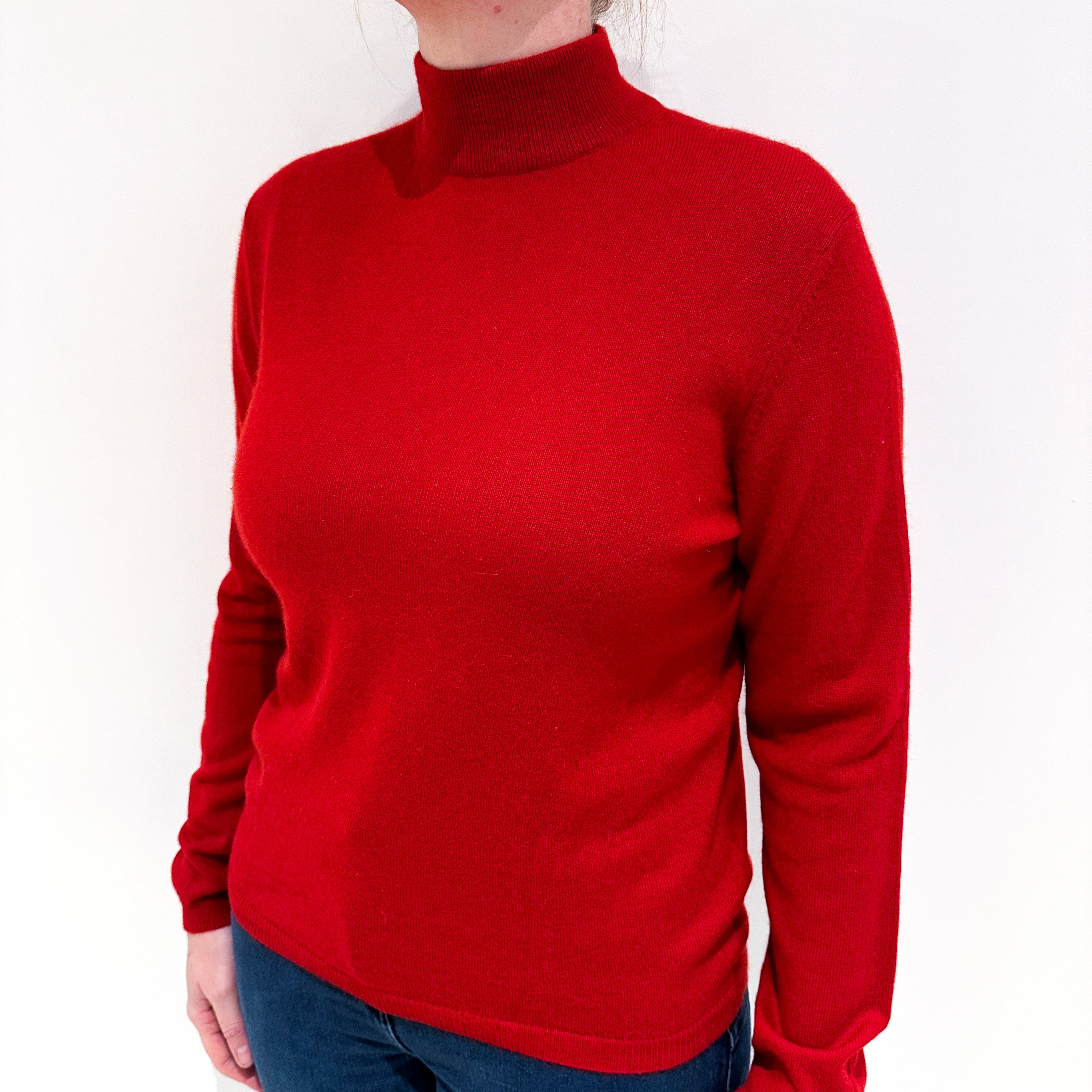 Crimson Red Cashmere Turtle Neck Jumper Large