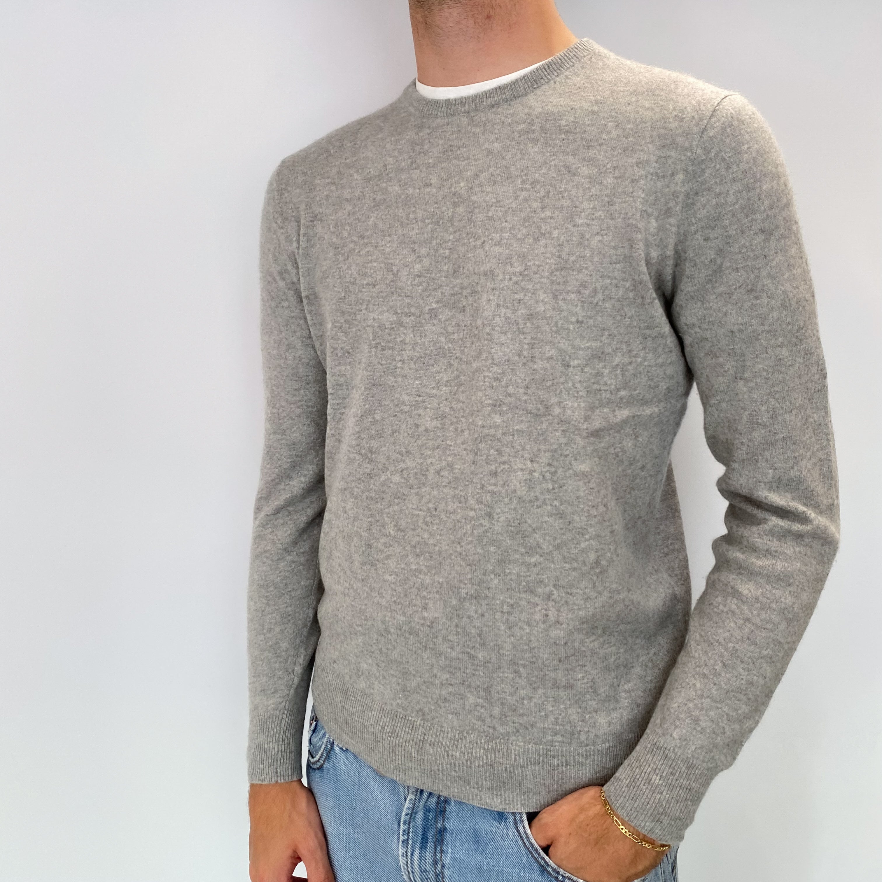 Men's Smoke Grey Cashmere Crew Neck Jumper Medium