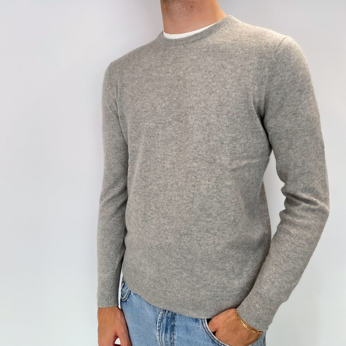 Men's Smoke Grey Cashmere Crew Neck Jumper Medium