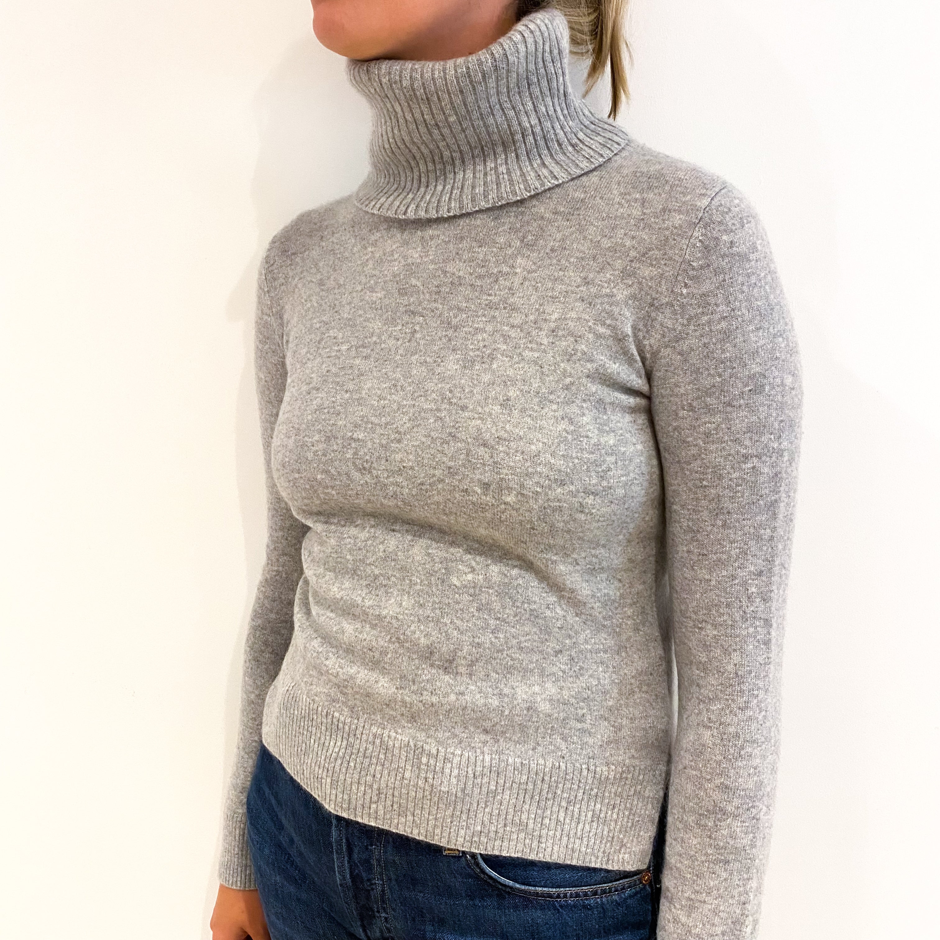 Smoke Grey Cashmere Polo Neck Jumper Small
