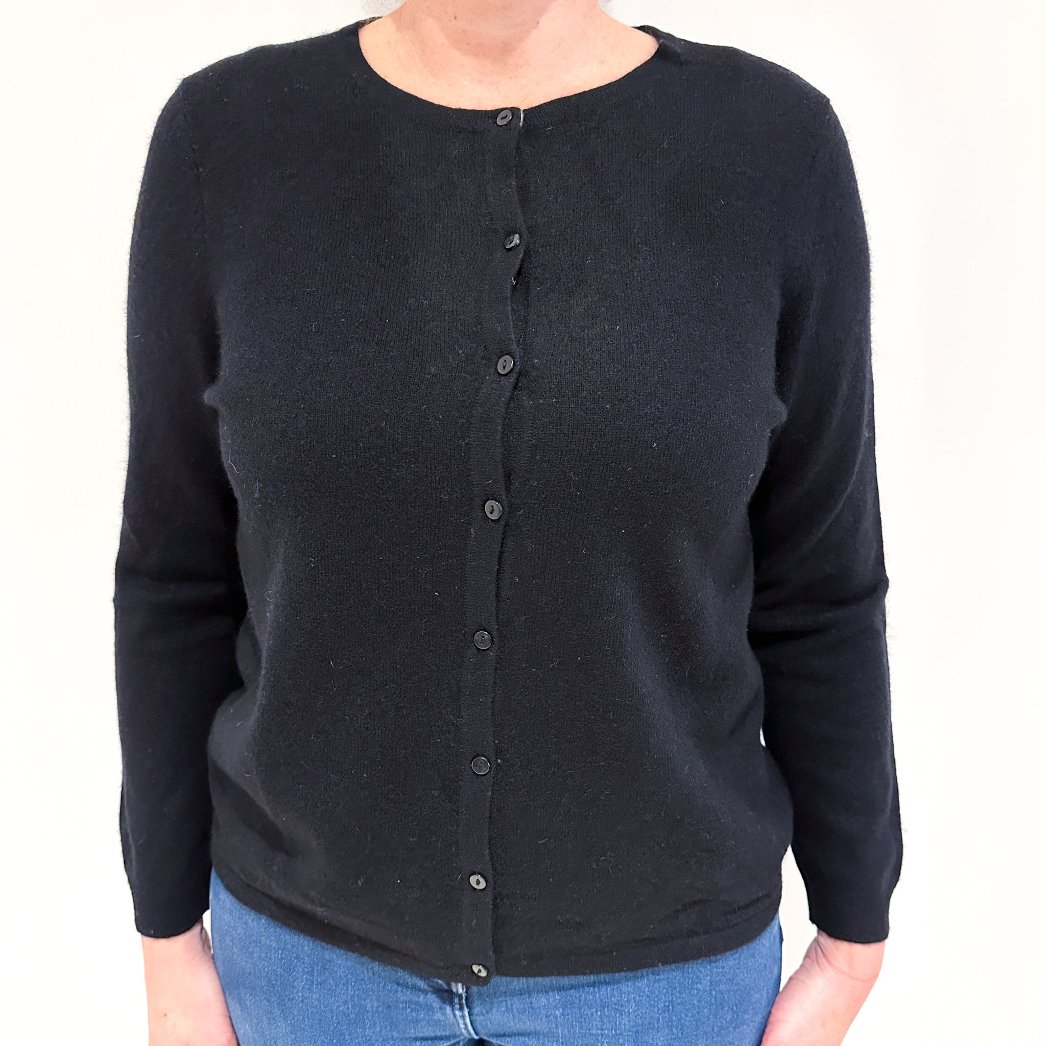 Black Cashmere Crew Neck Cardigan Large